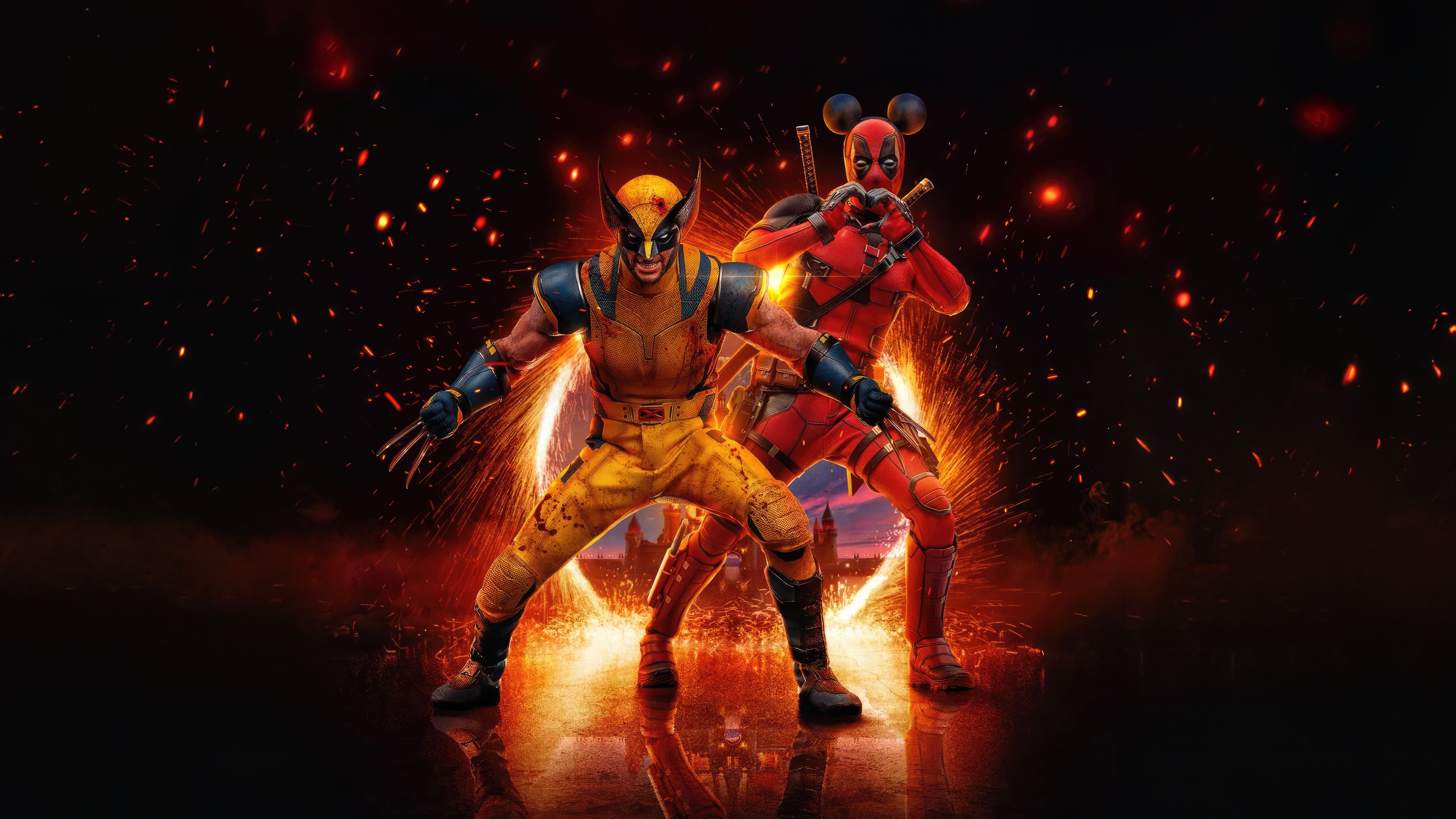 Deadpool and Wolverine in a chaotic duo HD Wallpaper