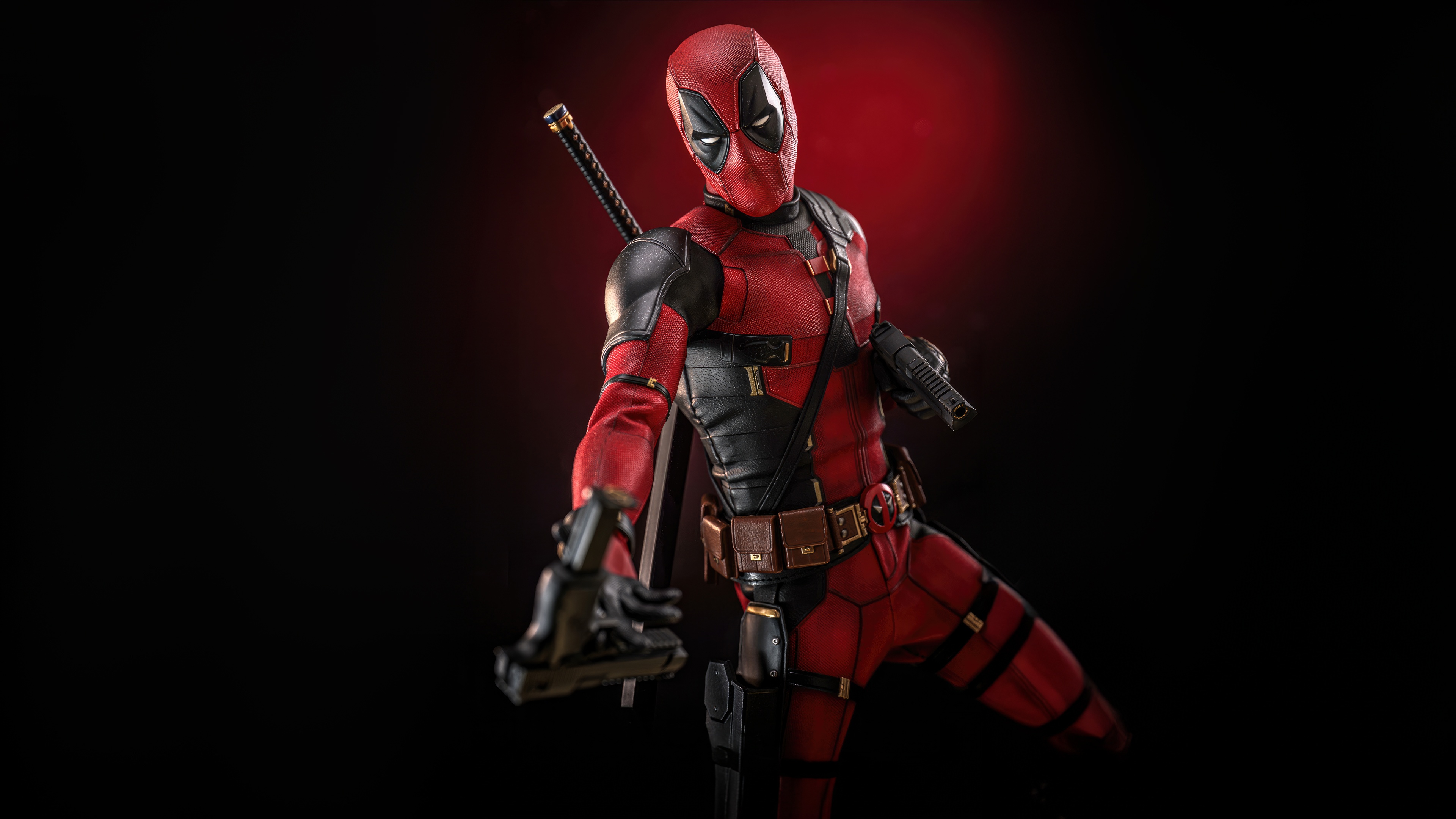 Deadpool holding a gun with swords on his back HD Wallpaper