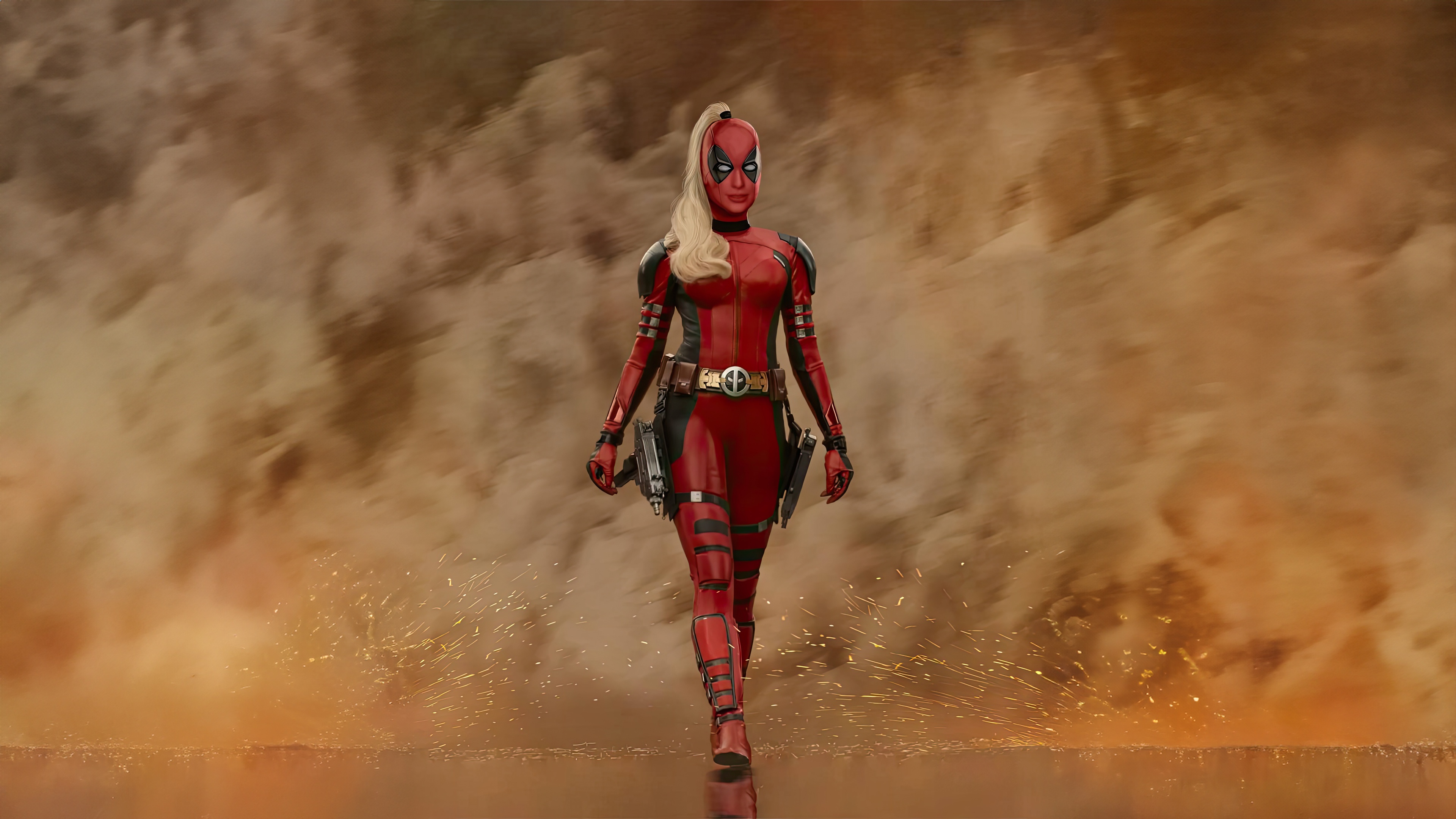 Lady Deadpool in a red and black suit HD Wallpaper