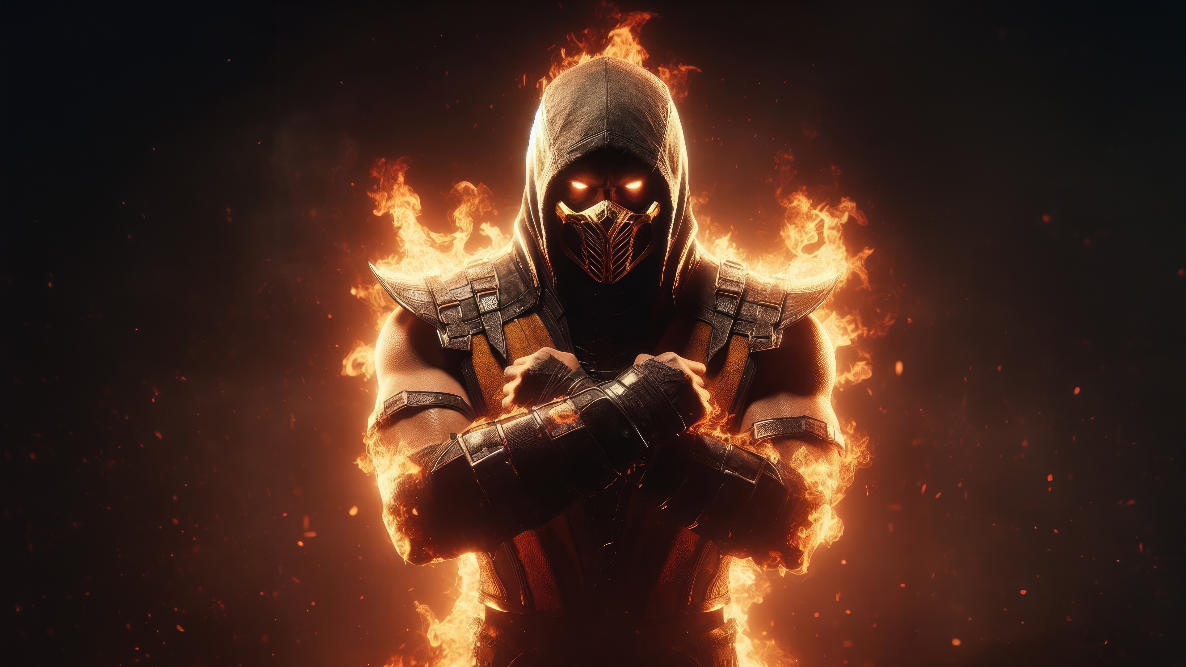 Scorpion from Mortal Kombat engulfed in flames HD Wallpaper