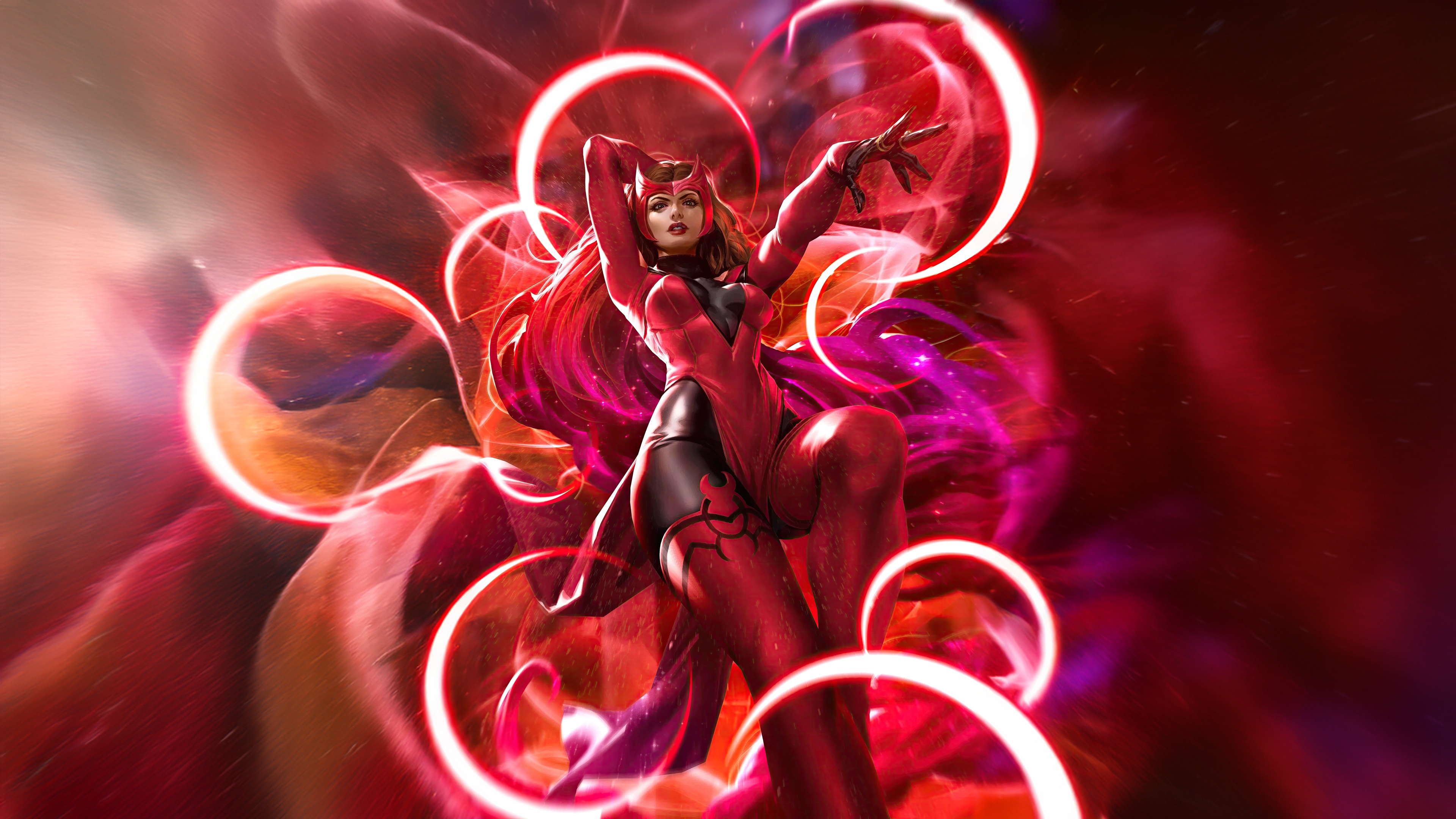 Scarlet Witch in Red Costume with Energy Rings HD Wallpaper