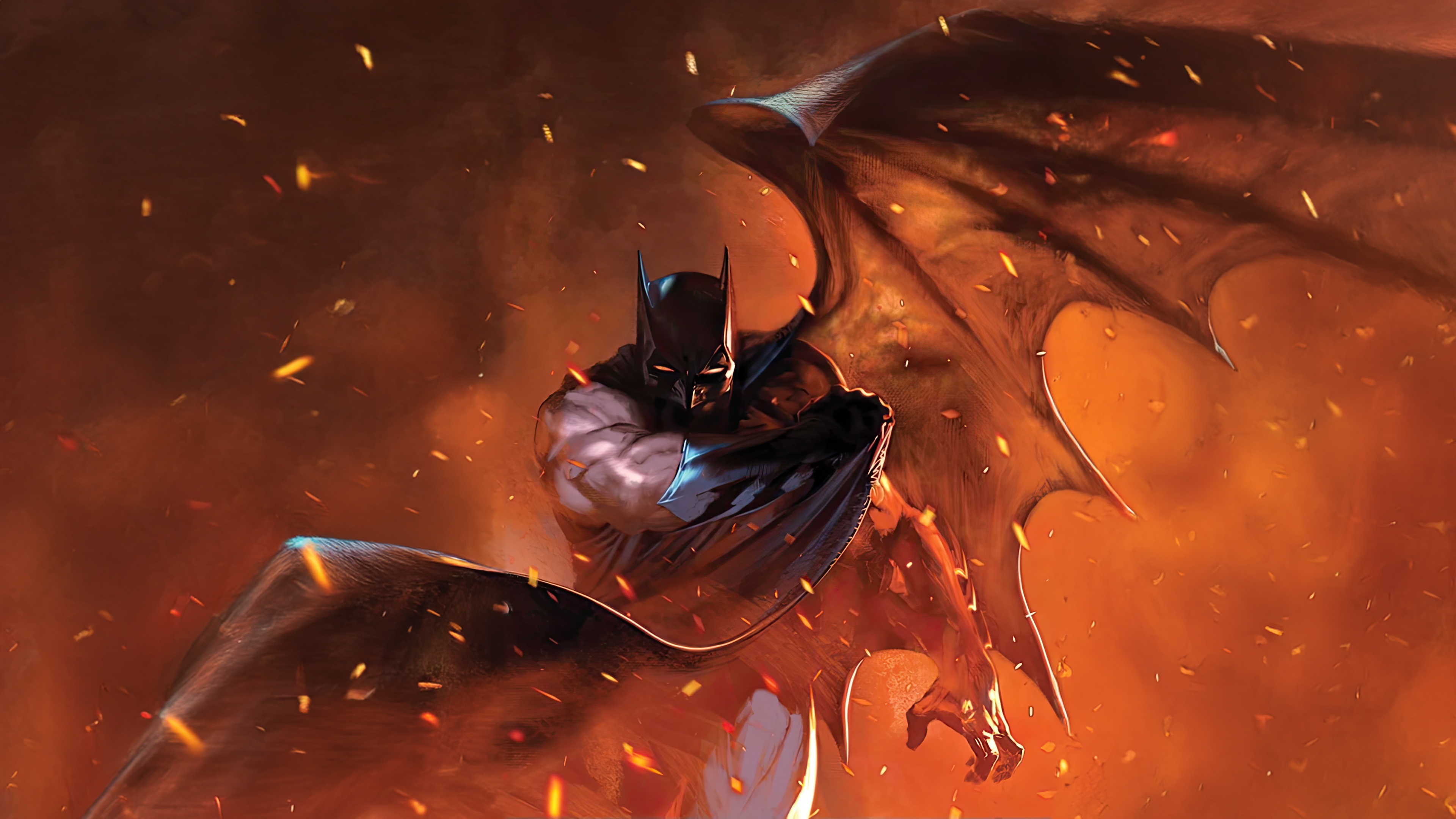 Batman with large wings in fire HD Wallpaper