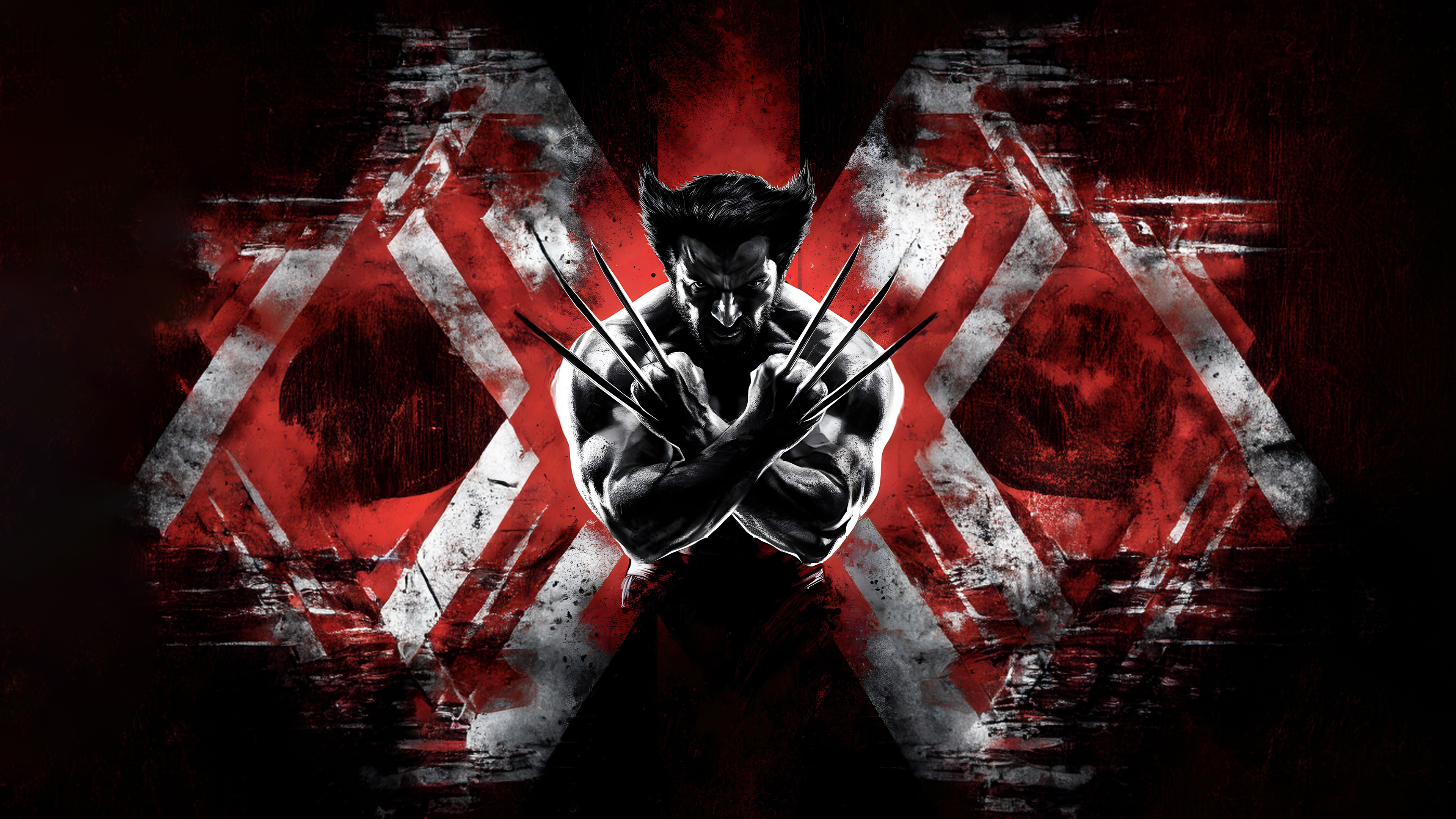 Wolverine with adamantium claws on red and white background HD Wallpaper