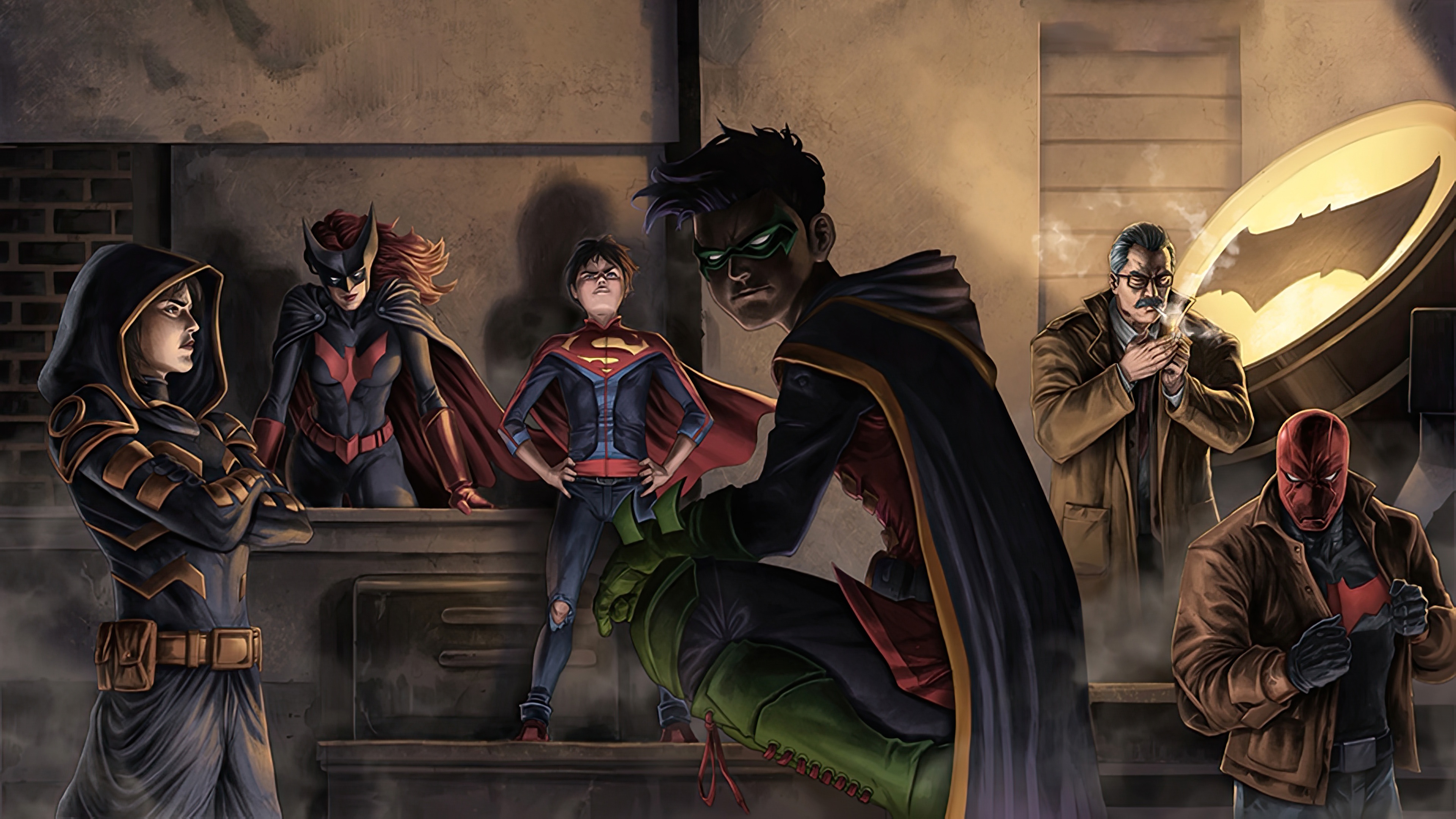 Batman Family gathered on a rooftop HD Wallpaper