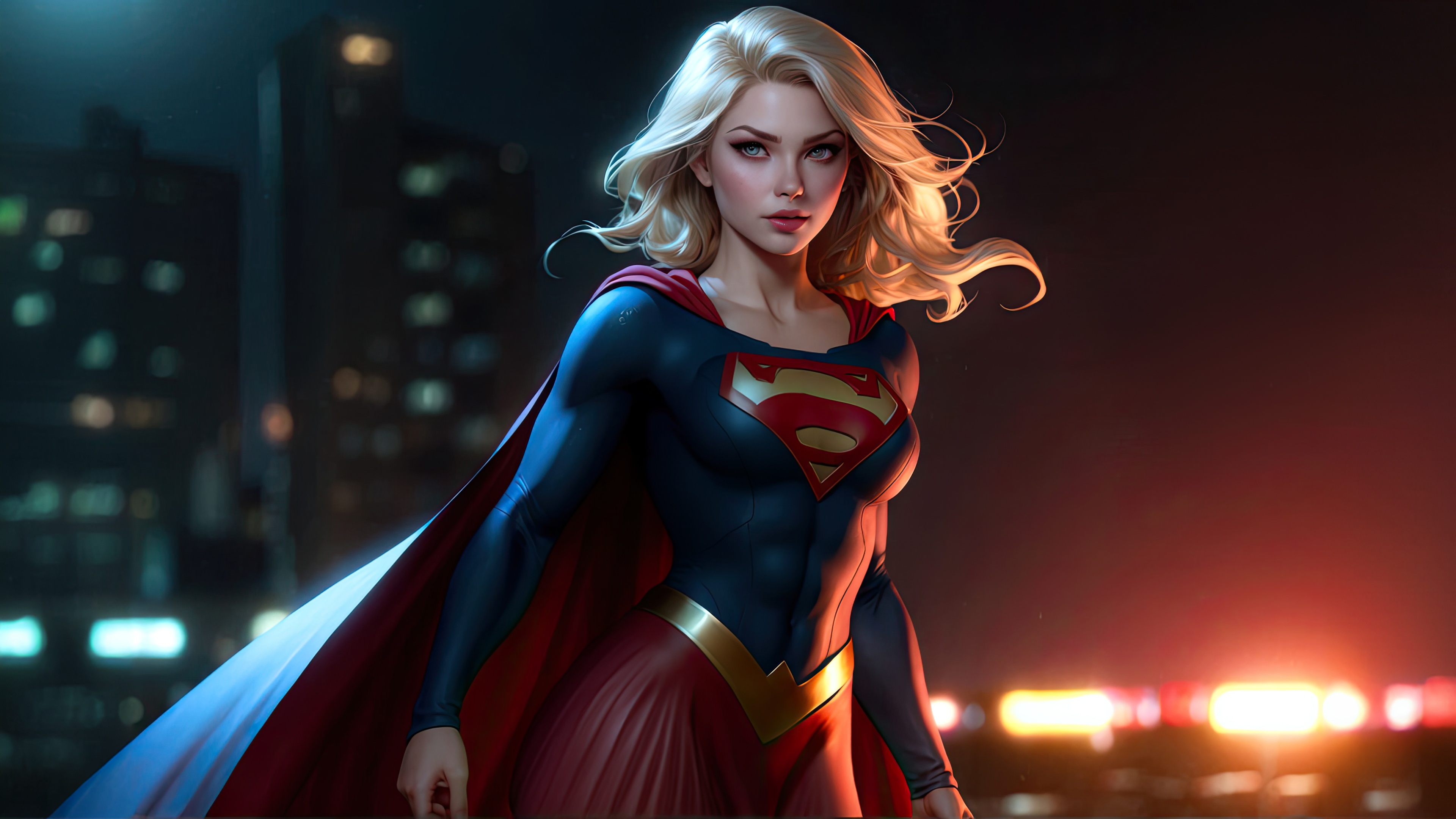 Supergirl in a Dystopian Cityscape HD Wallpaper