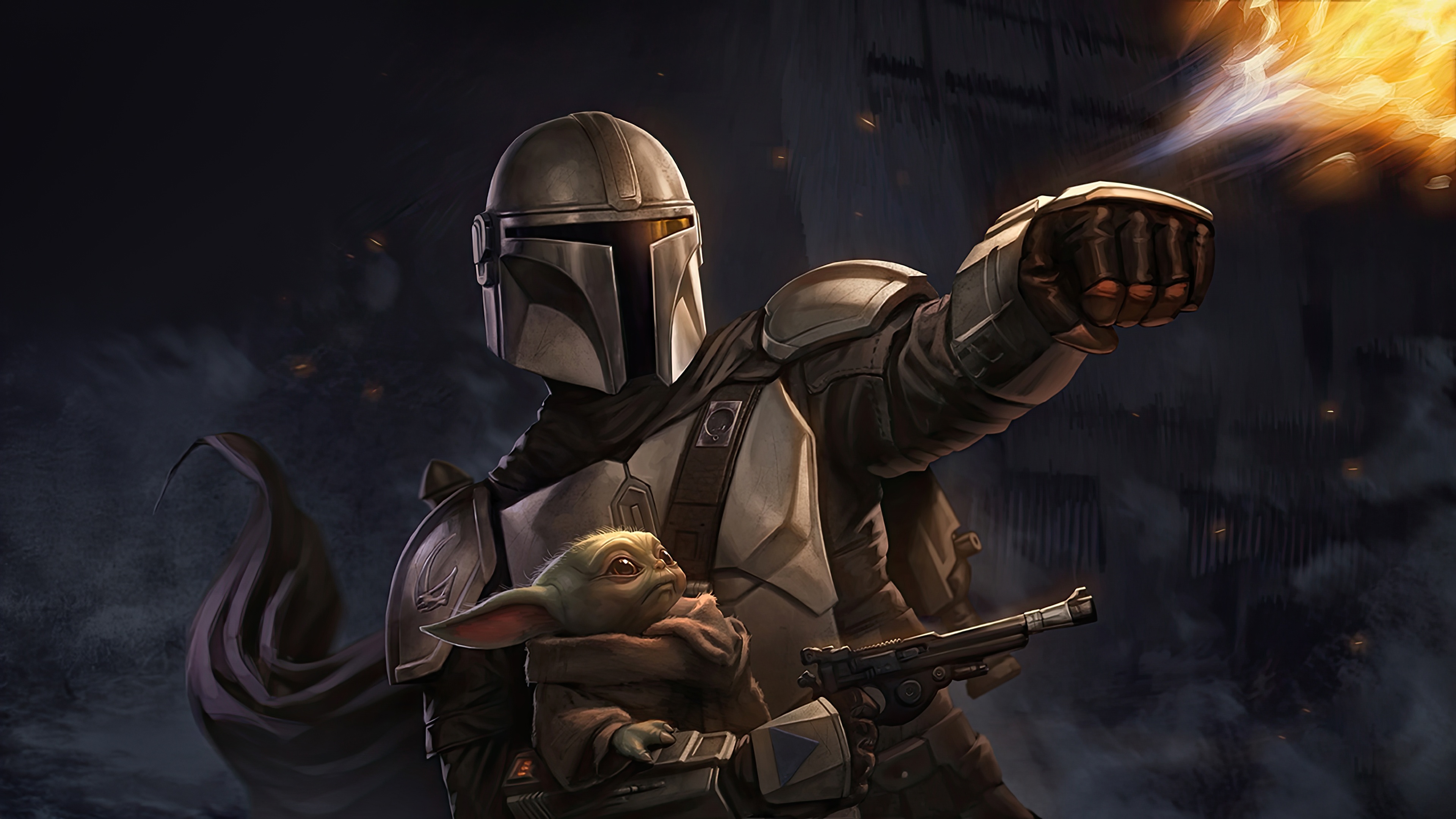 The Mandalorian and Grogu in action HD Wallpaper