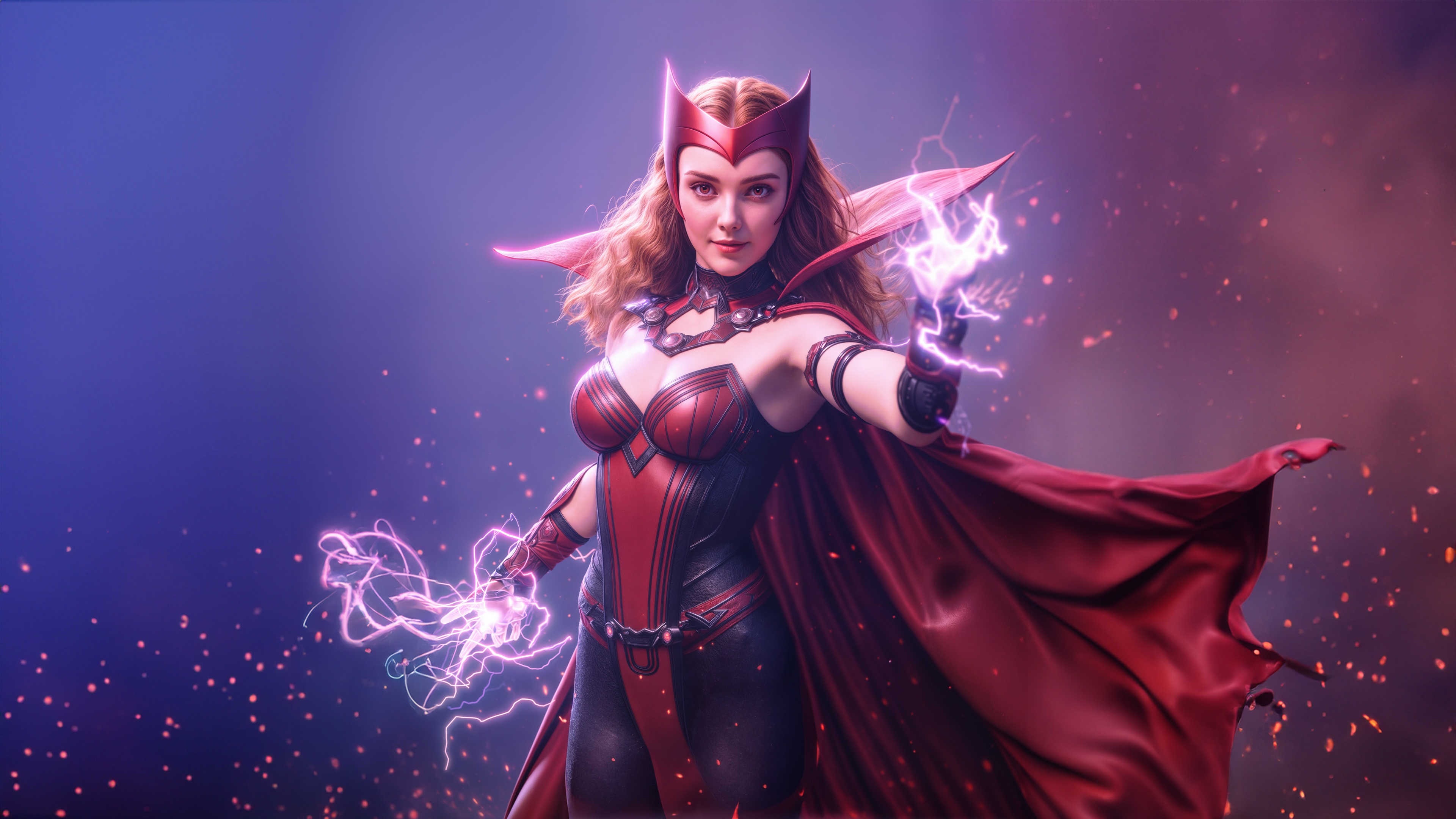 Scarlet Witch casting spells with lightning HD Wallpaper