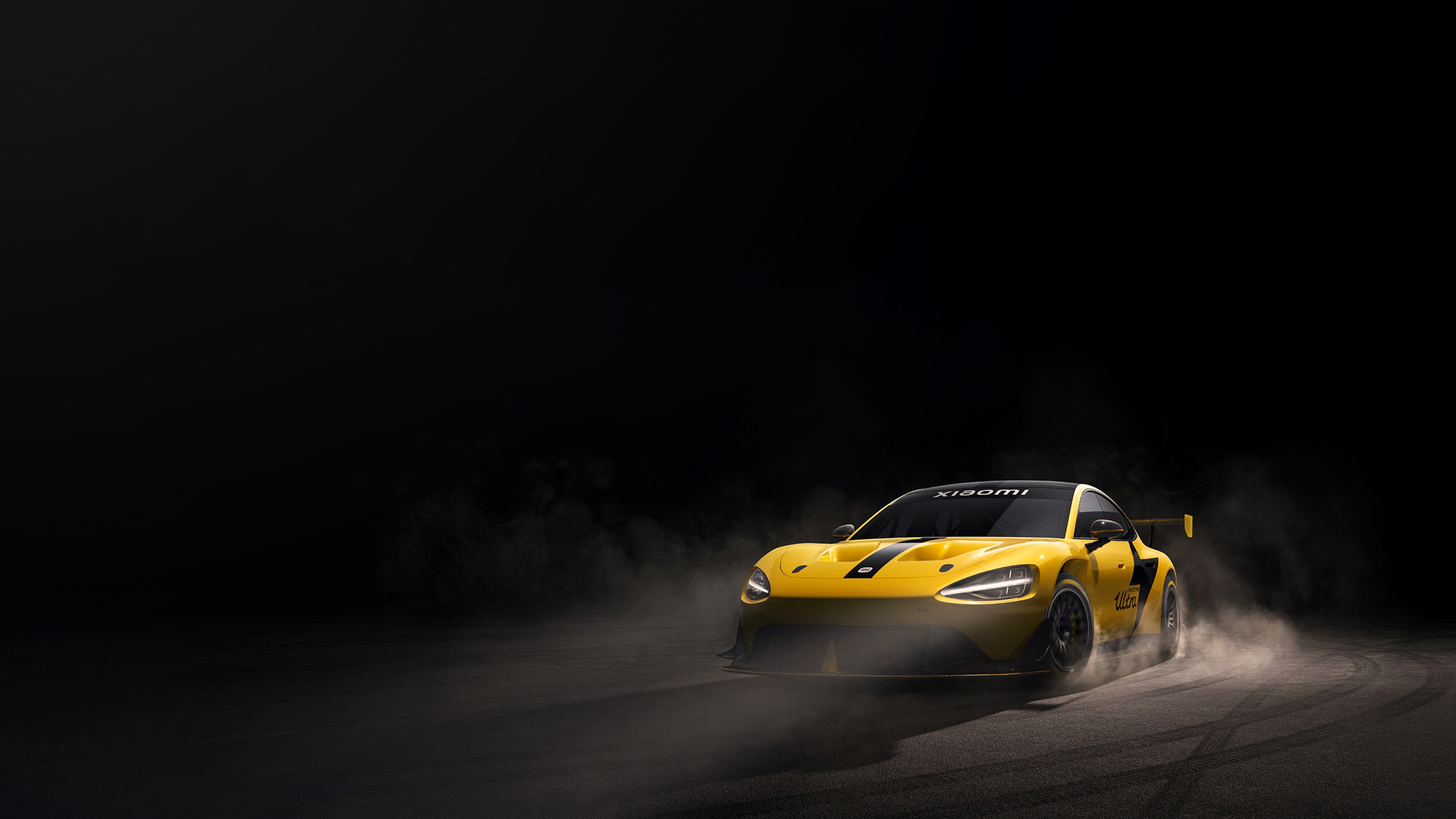 Yellow Xiaomi SU7 Ultra car drifting on track HD Wallpaper