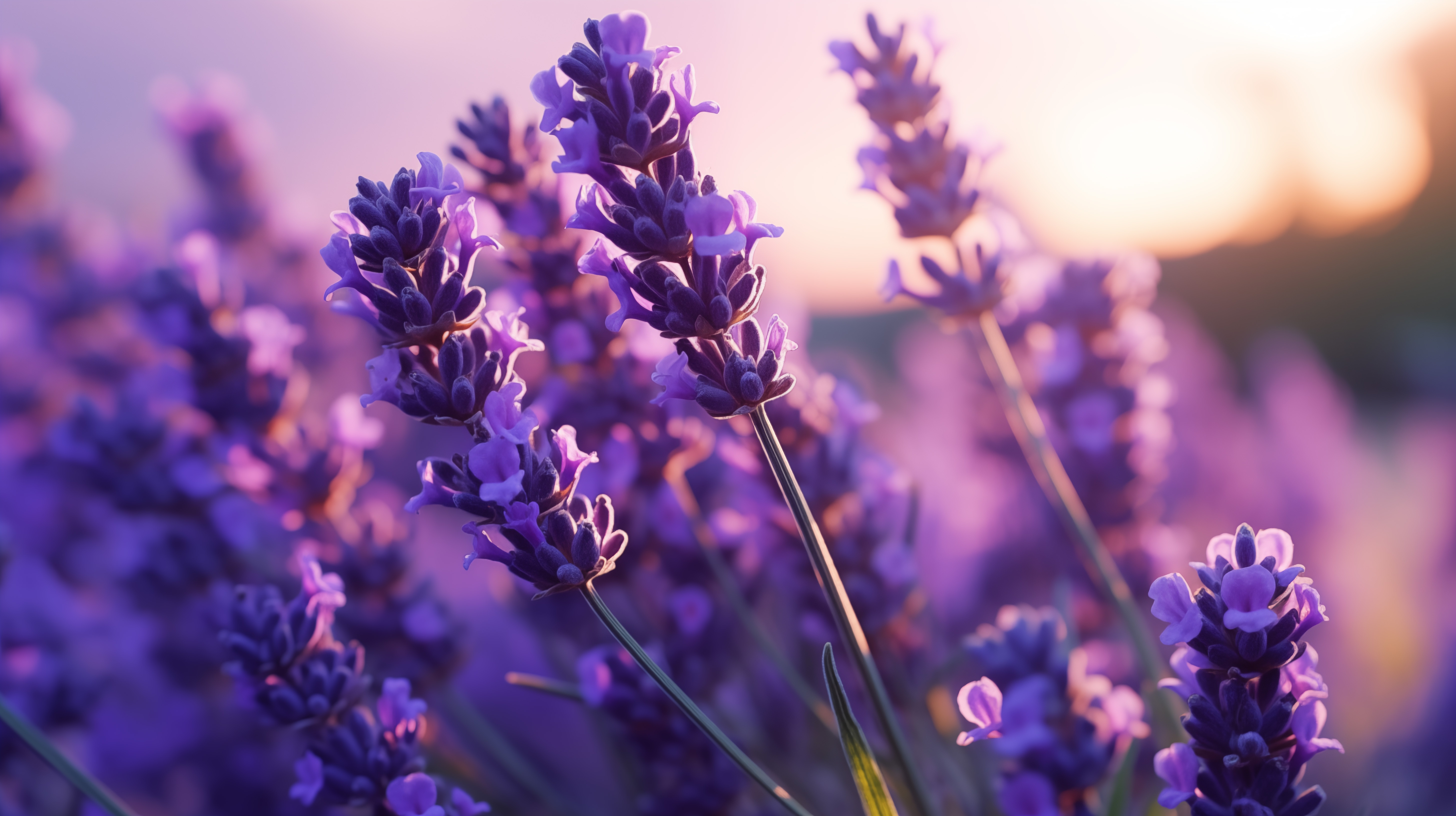 Close-up of purple lavender flowers at sunset HD Wallpaper