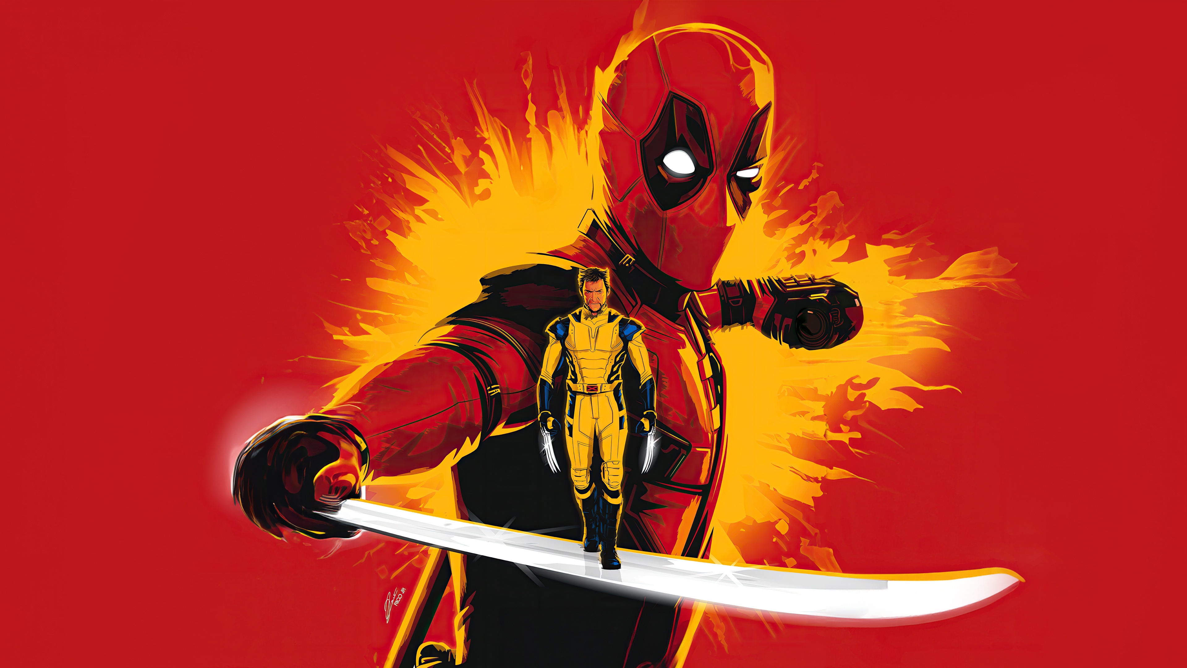 Deadpool and Wolverine with a Katana HD Wallpaper
