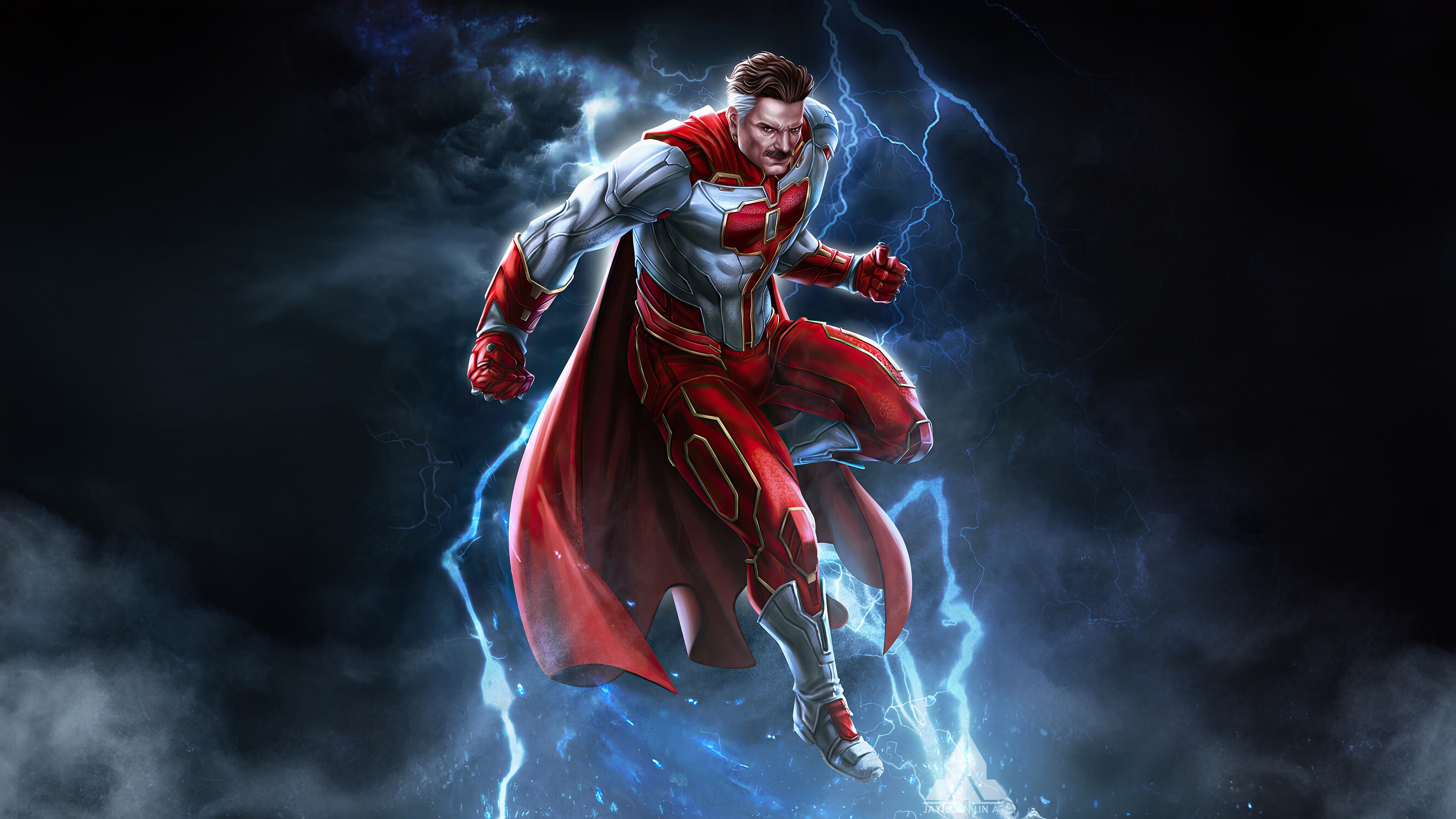 Omni-Man in a dynamic pose with lightning HD Wallpaper