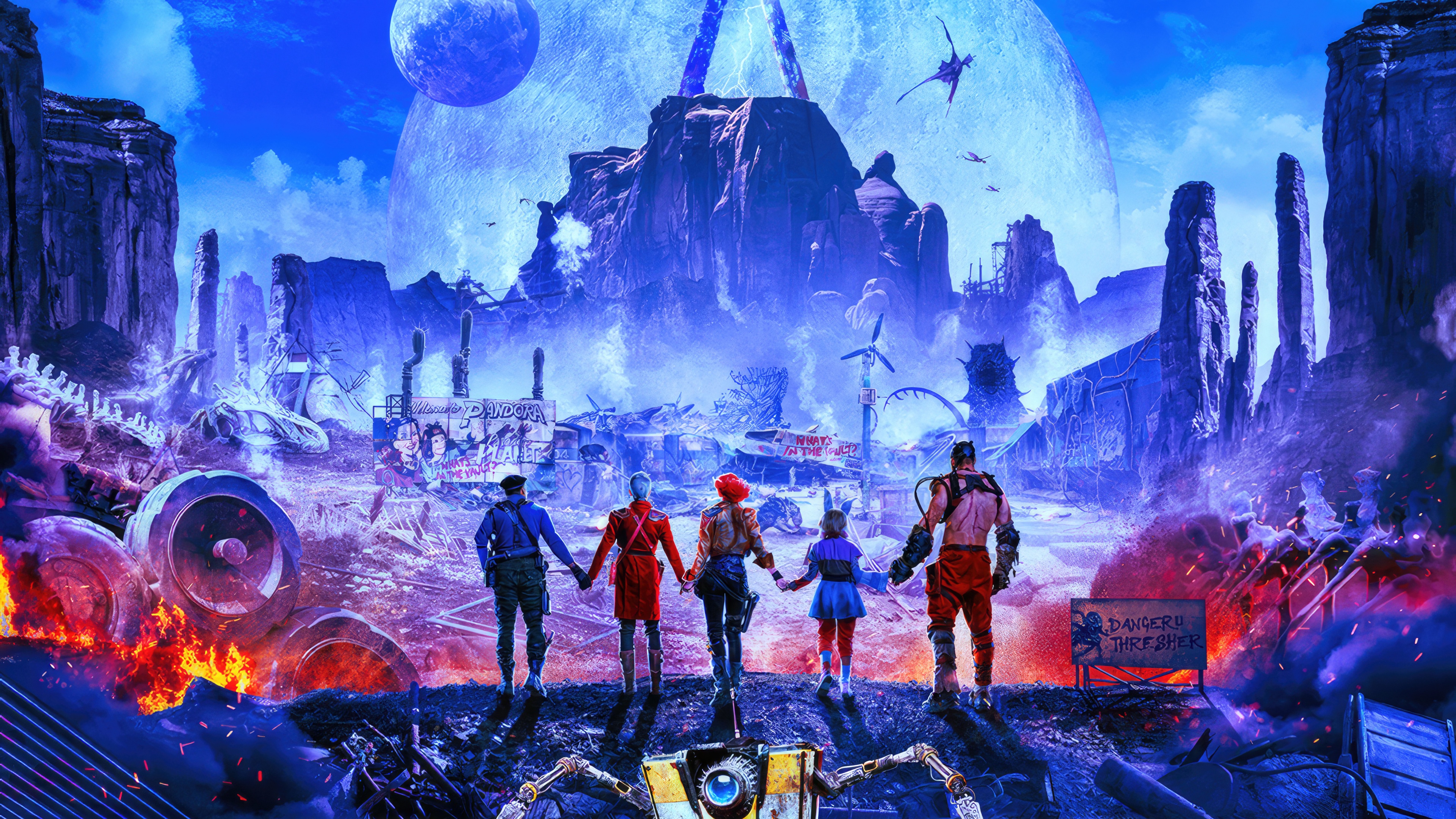 Borderlands 3 Characters Holding Hands in a Post-Apocalyptic Landscape HD Wallpaper