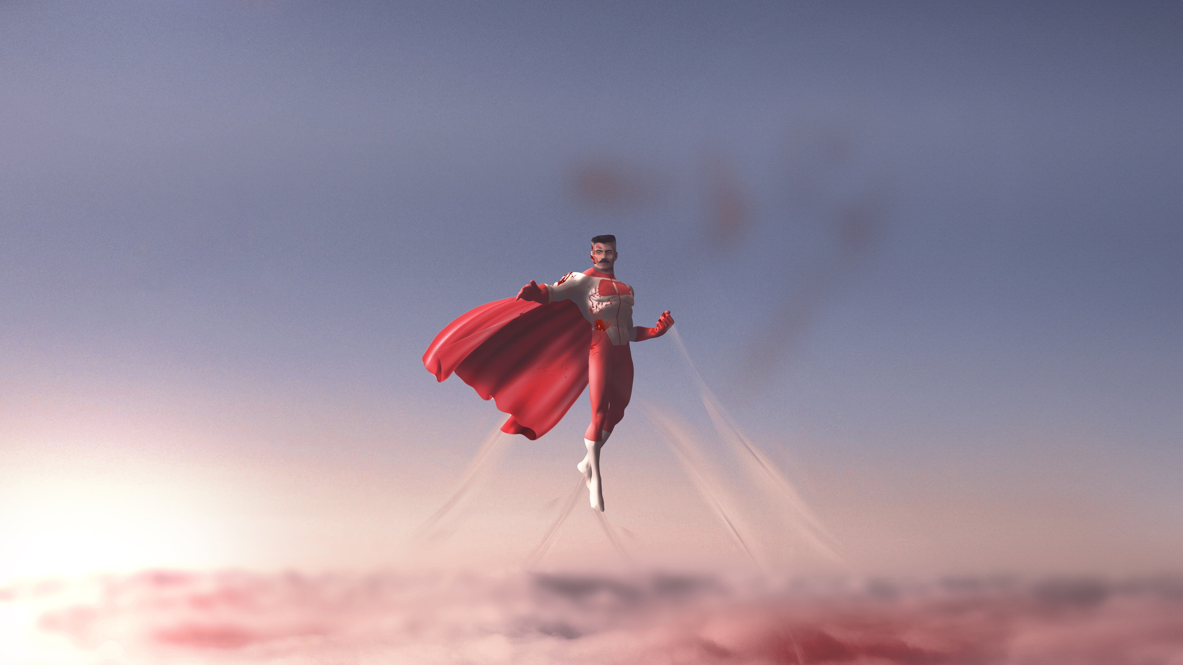Omni Man flying above clouds in the sky HD Wallpaper
