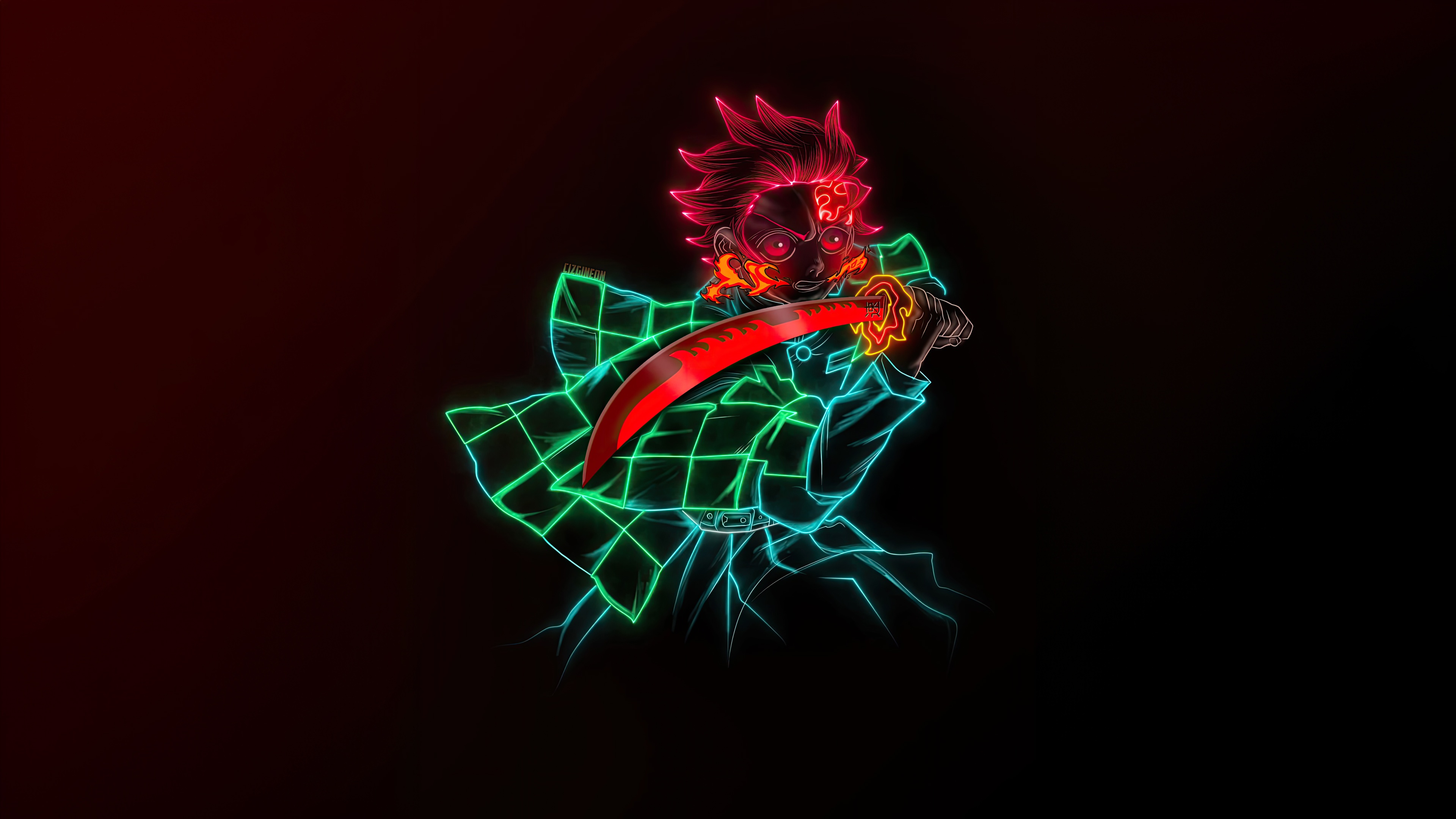 Tanjiro Kamado with a glowing red sword HD Wallpaper
