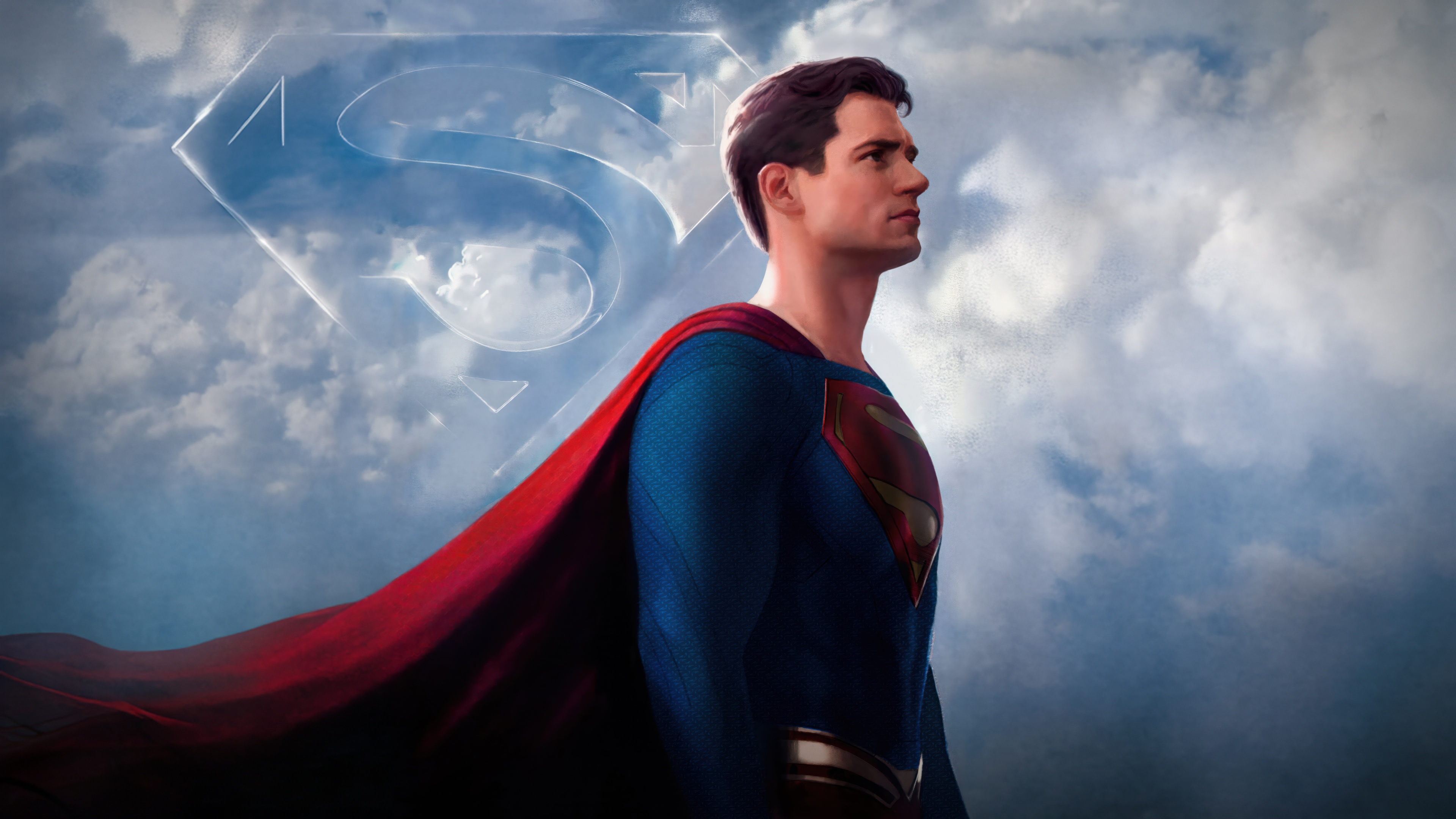 Superman in the Sky with the S-Shield HD Wallpaper