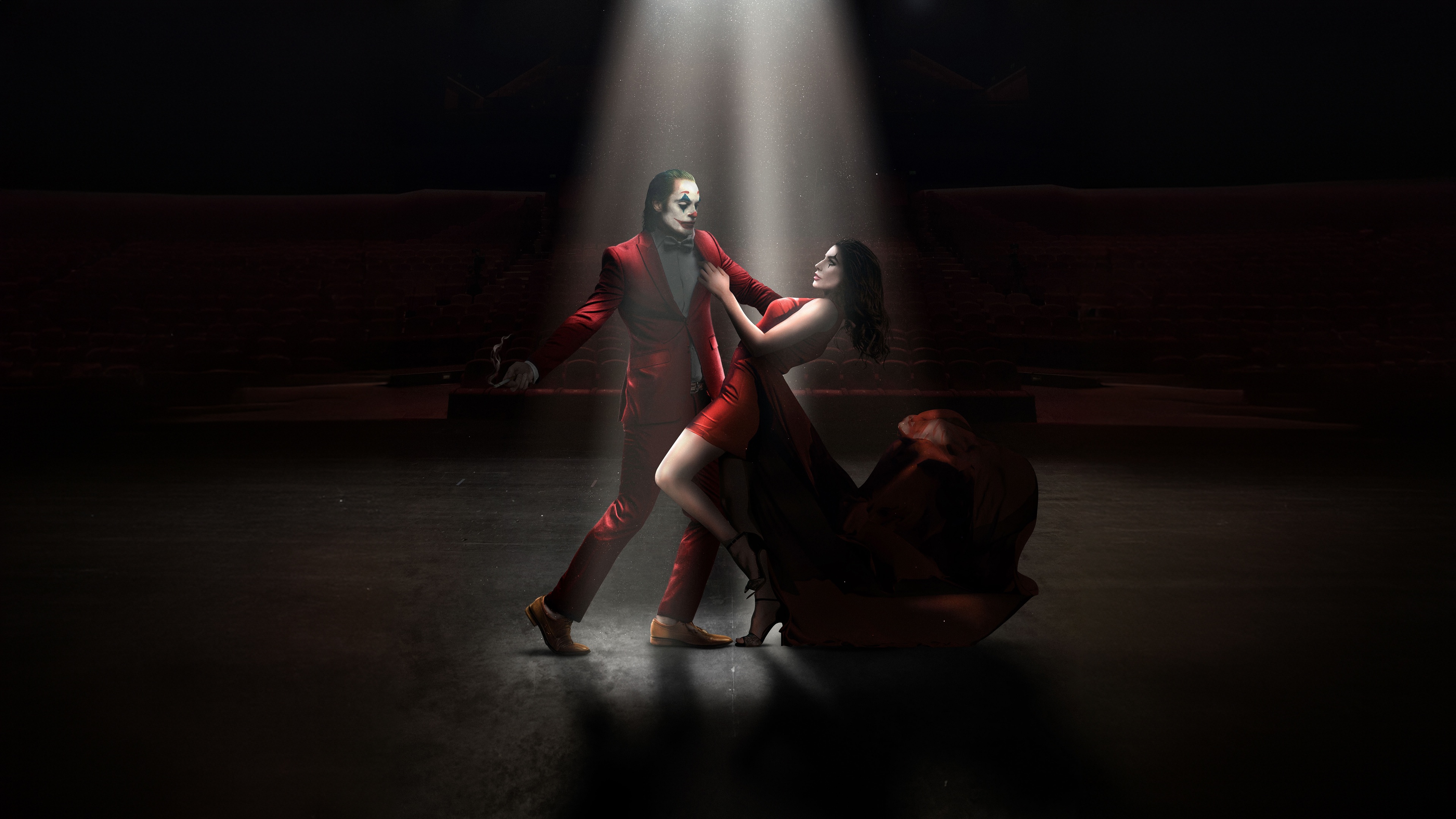 Joker and Woman Dancing in Spotlight HD Wallpaper