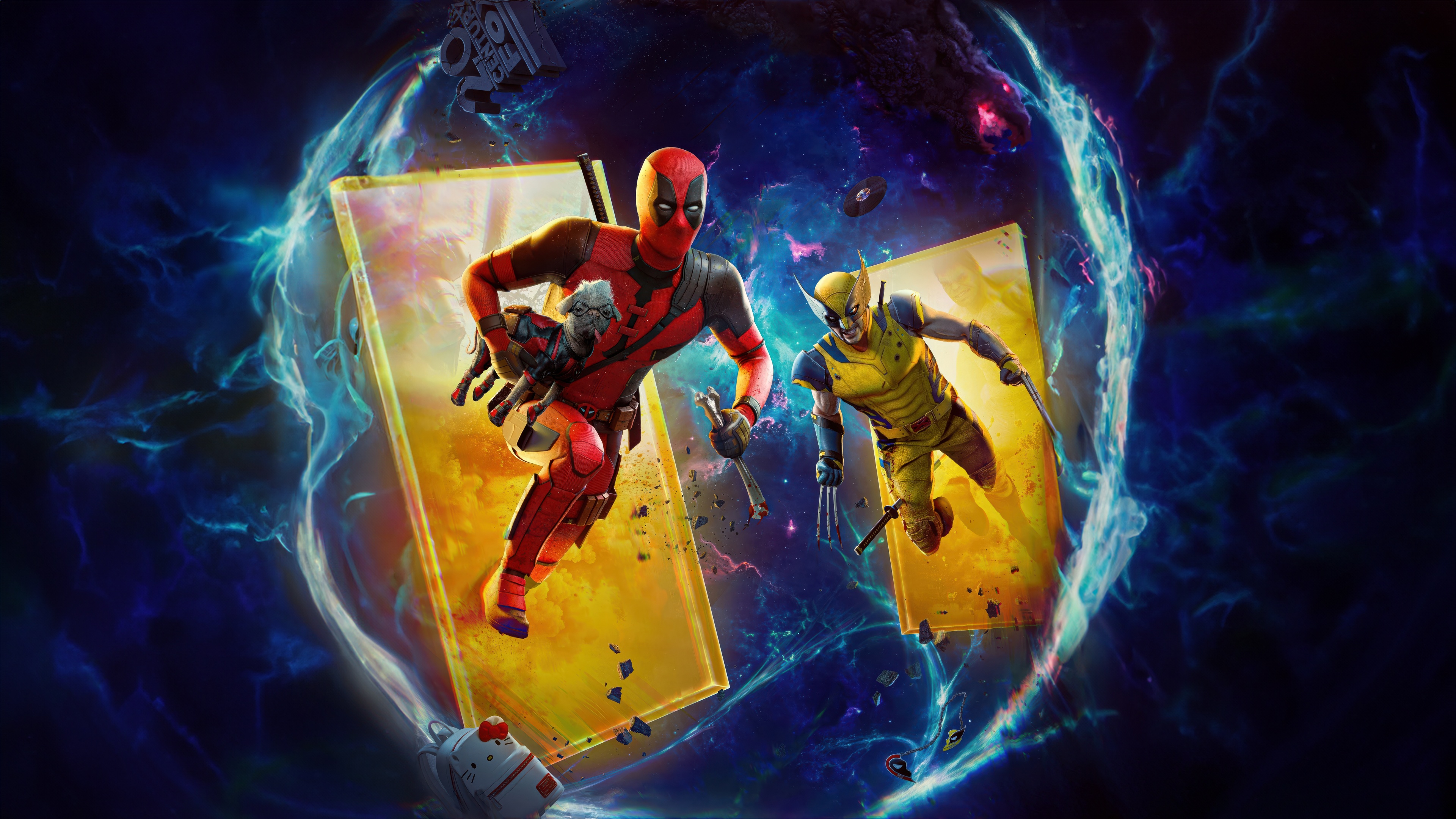 Deadpool and Wolverine in a Cosmic Portal HD Wallpaper