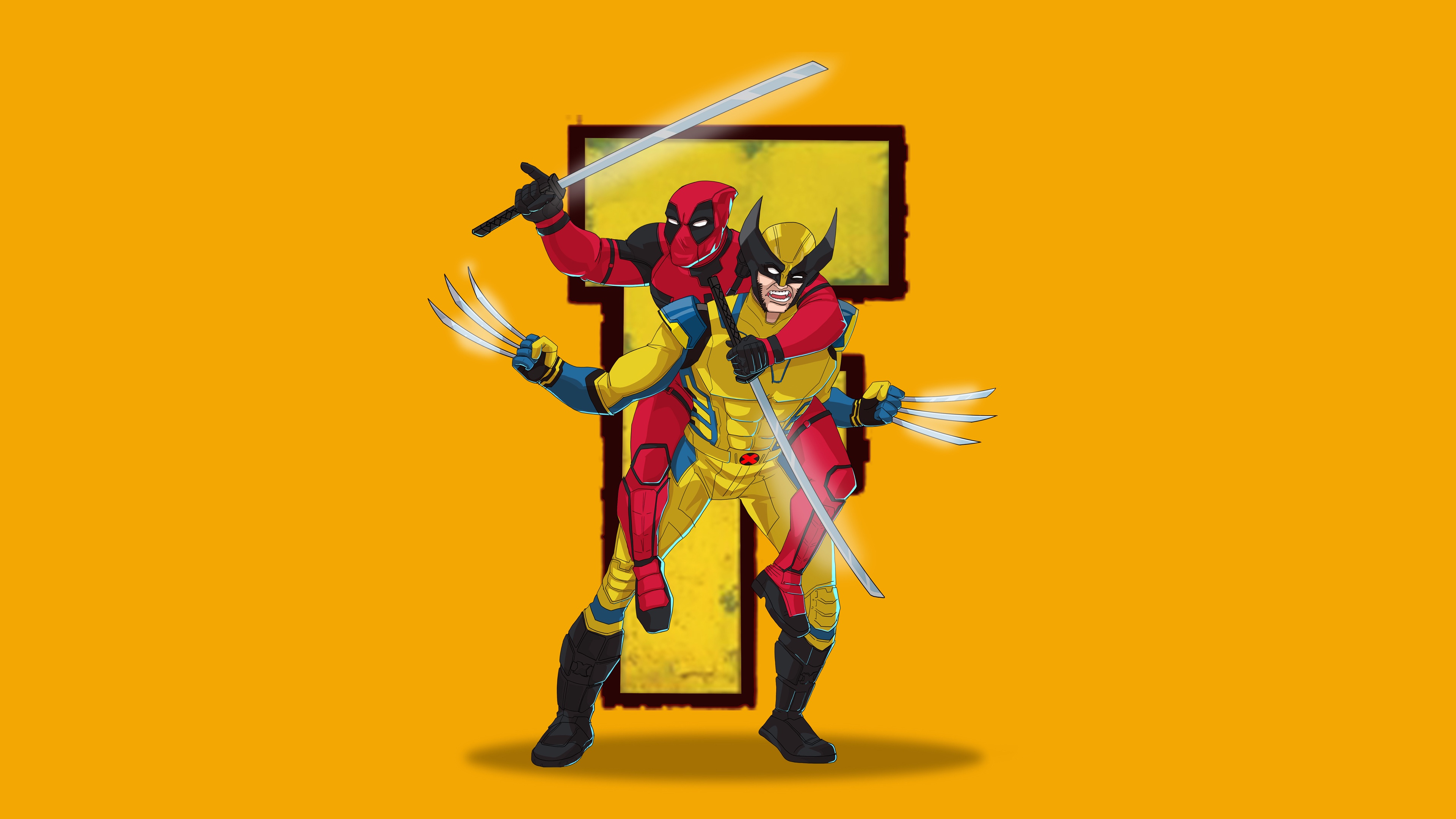 Deadpool and Wolverine with Swords HD Wallpaper