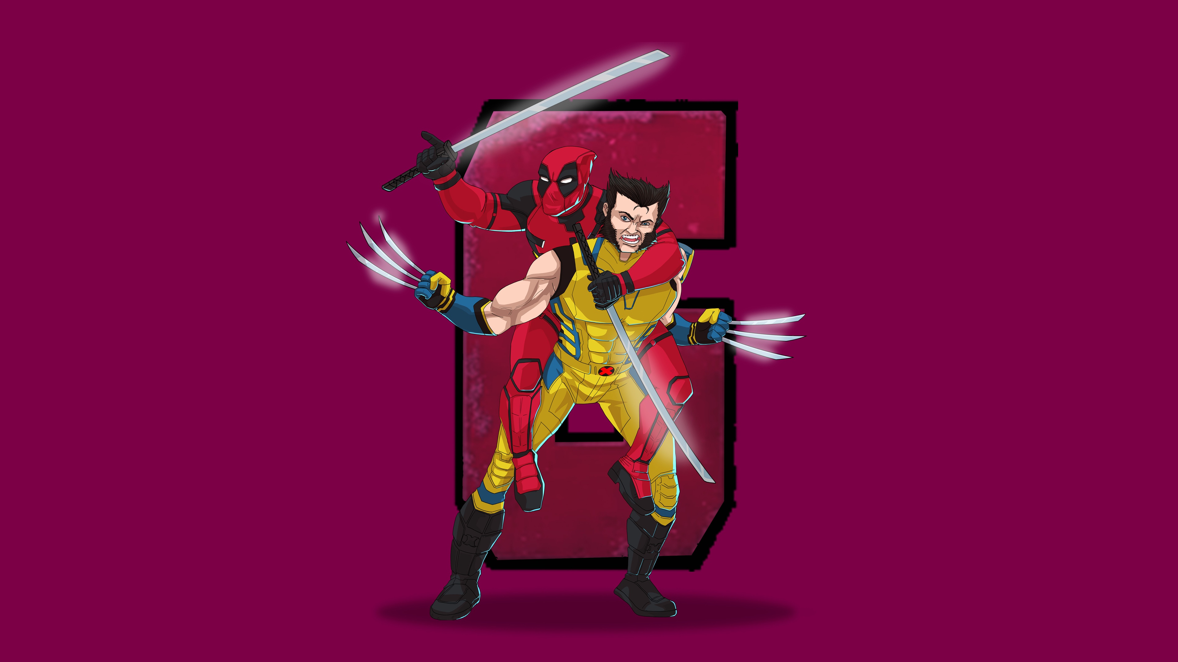 Deadpool and Wolverine with Swords and Claws HD Wallpaper