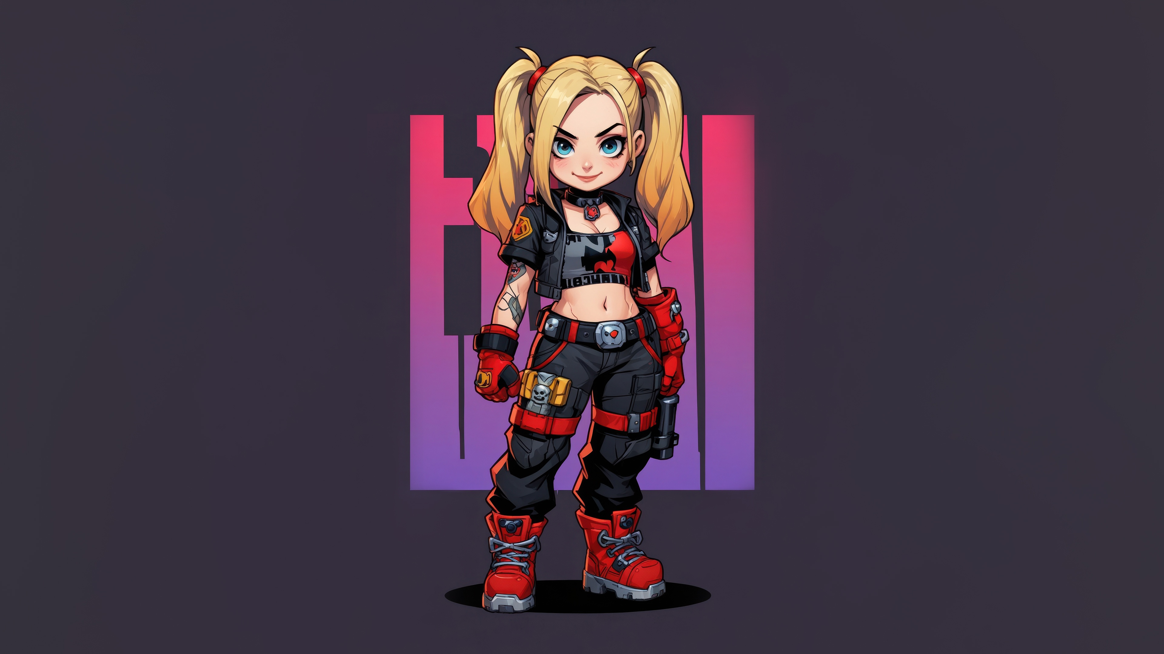 Chibi Harley Quinn in a punk-inspired outfit HD Wallpaper