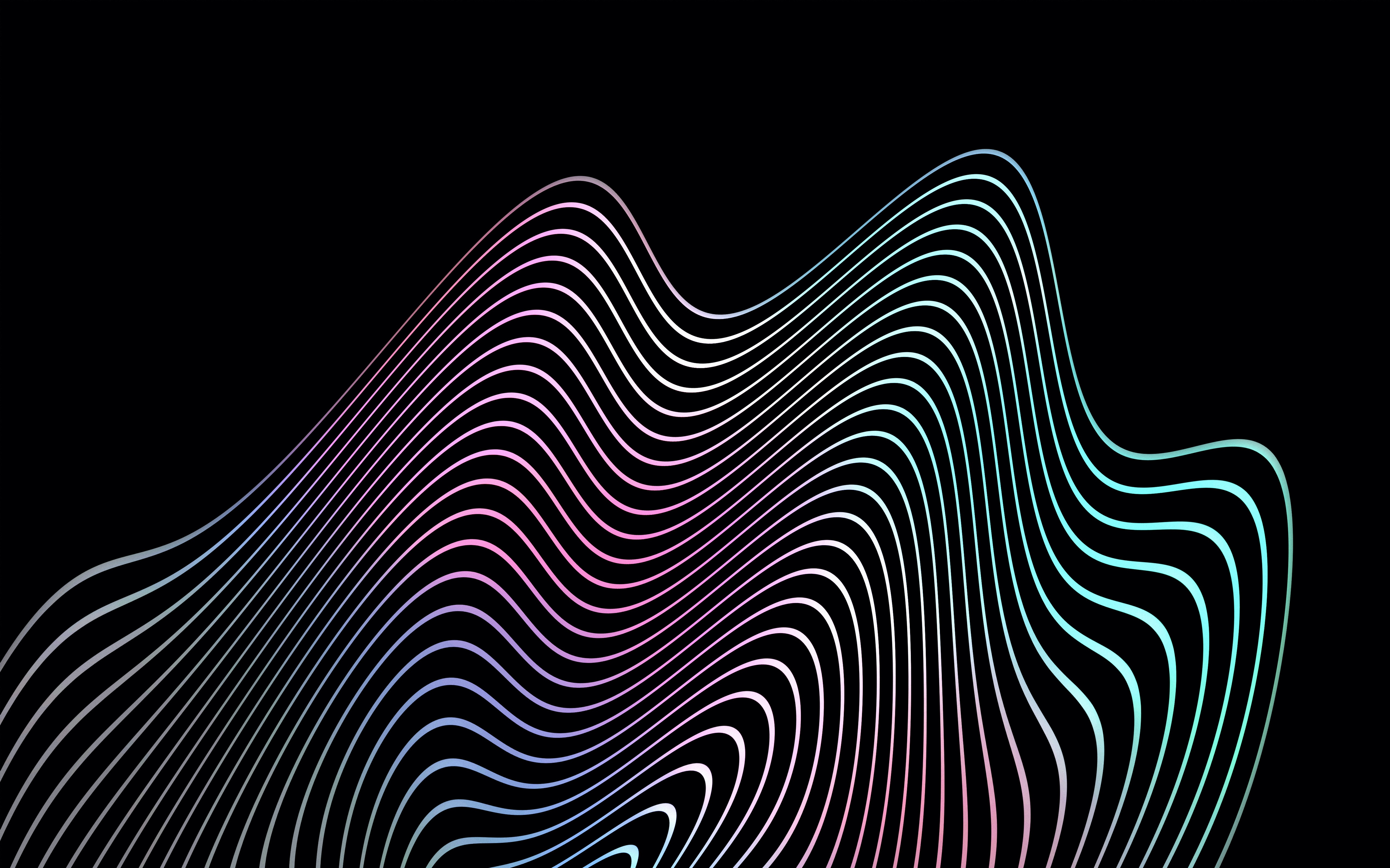 Abstract swirling lines with gradient colors on black background HD Wallpaper