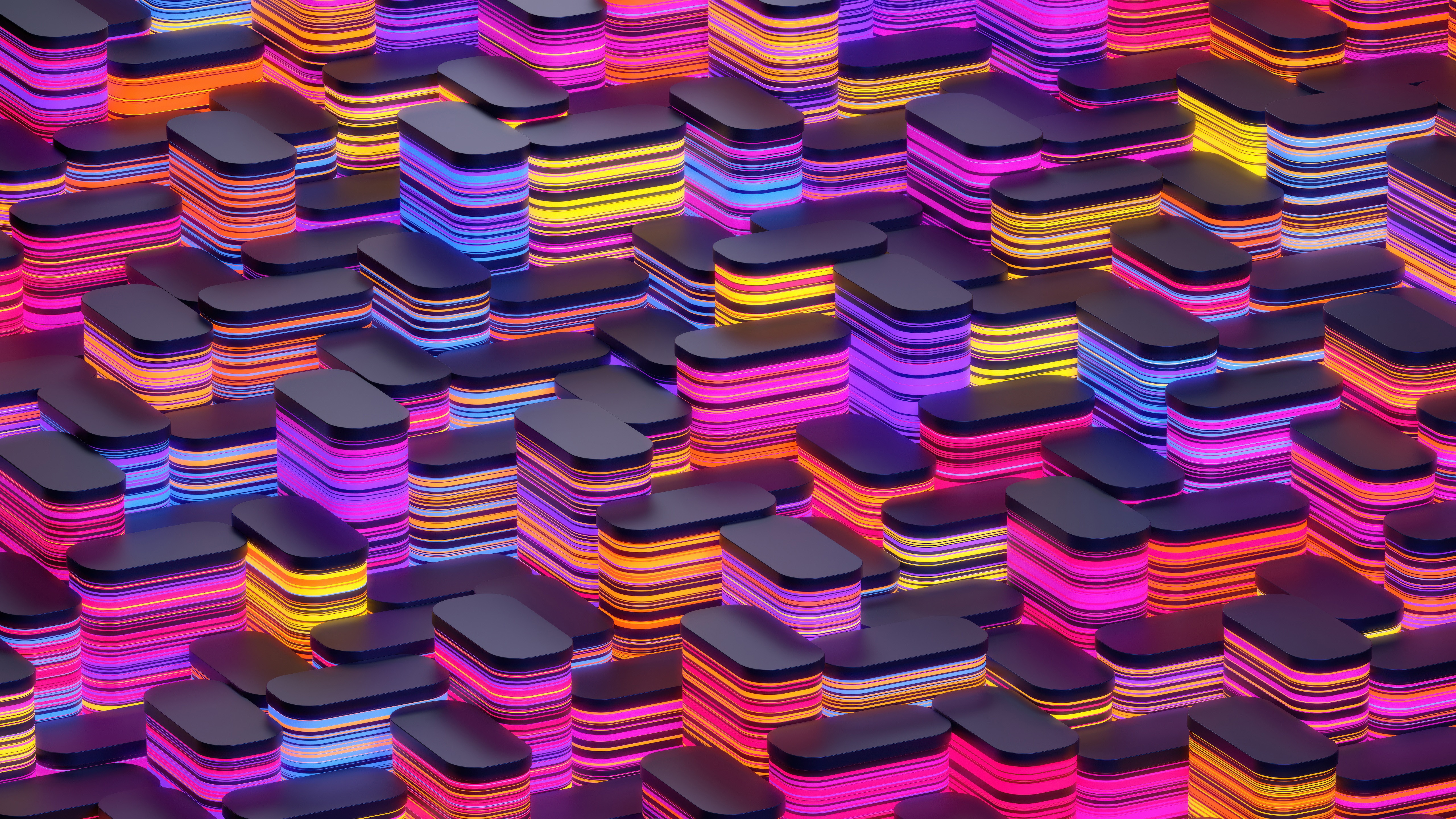 Abstract 3D rendered blocks with neon lights HD Wallpaper