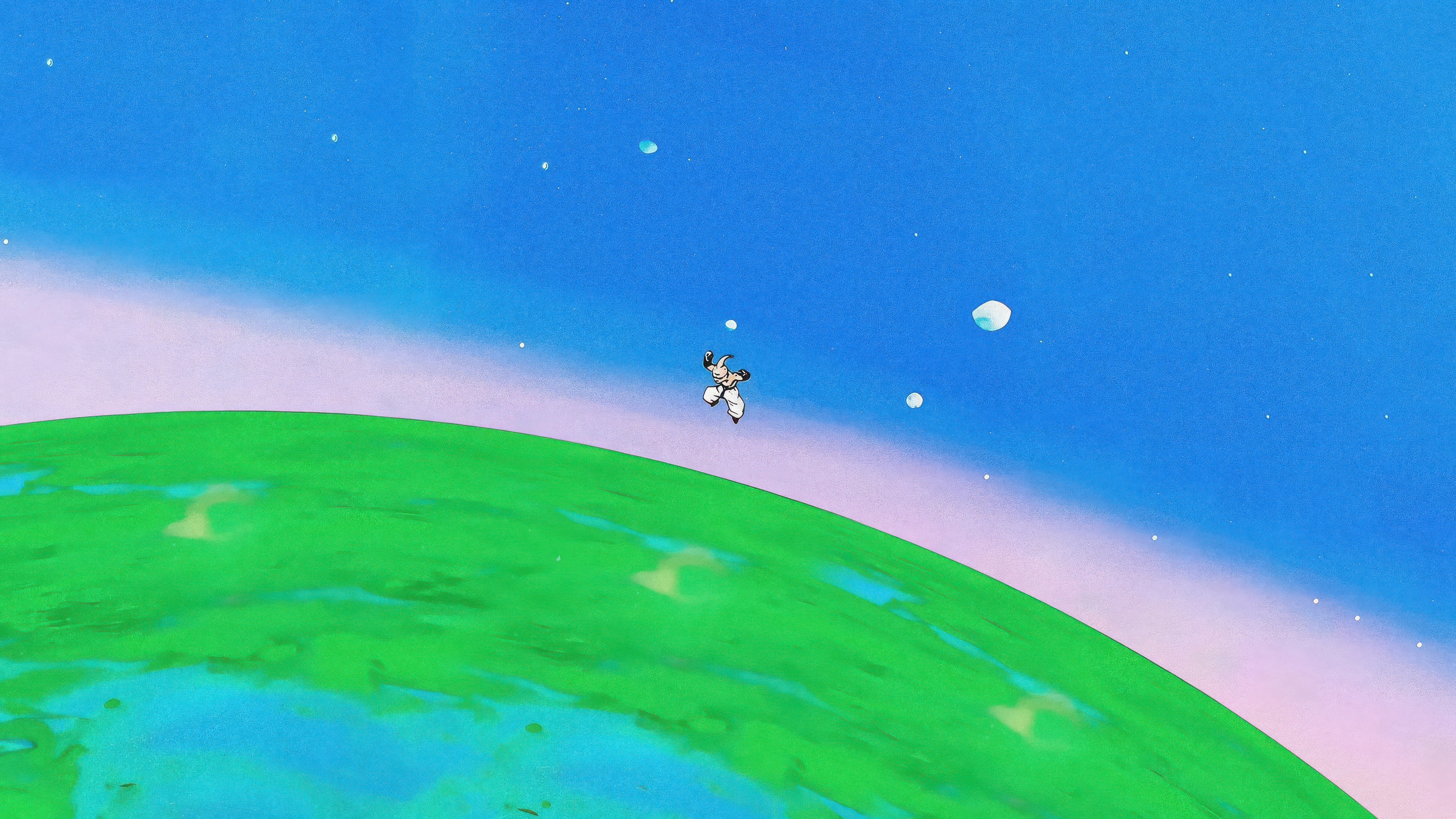 Kid Buu flying in space above a planet HD Wallpaper