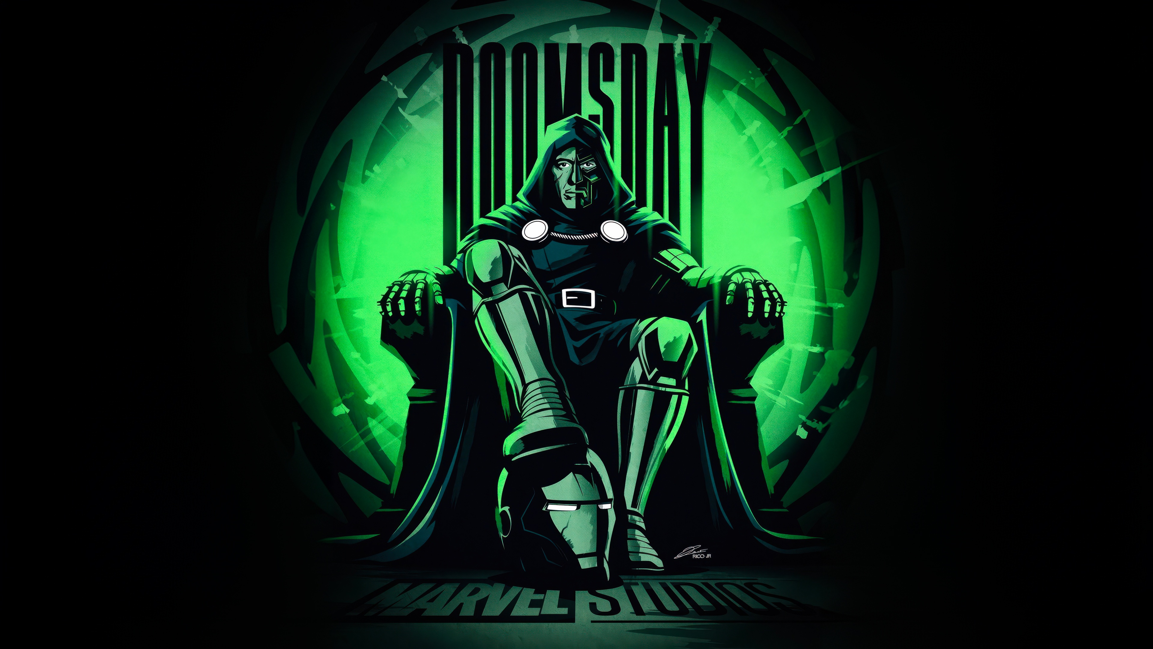 Doctor Doom sits on a throne with Iron Man's helmet HD Wallpaper