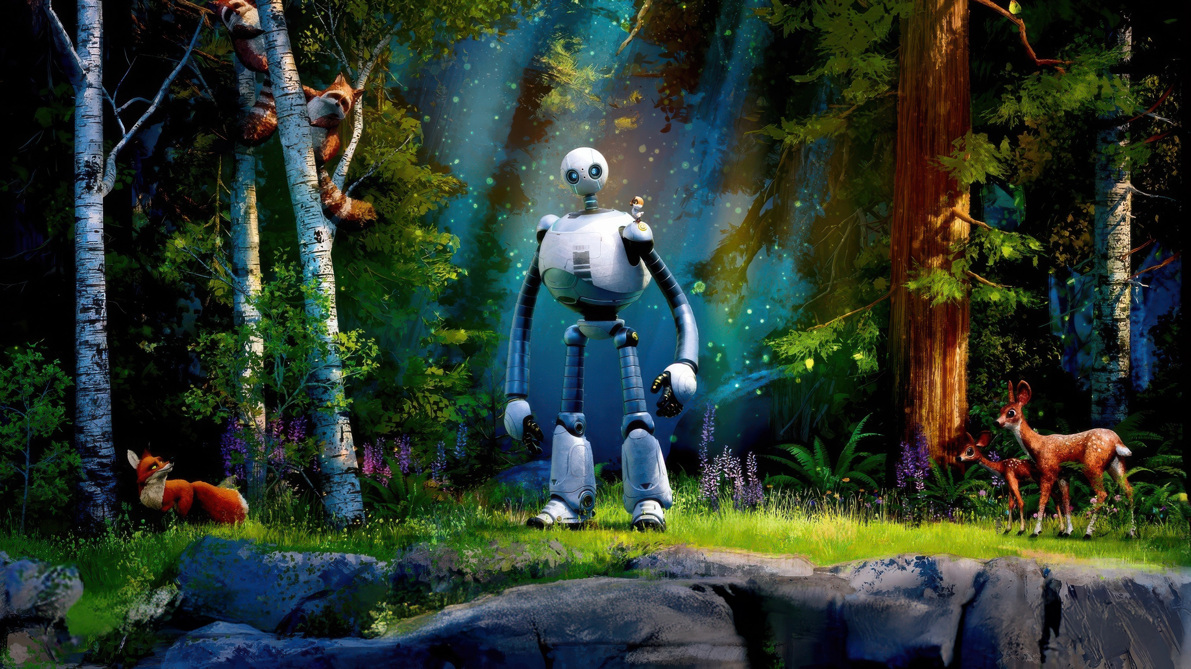 The Wild Robot Movie Robot and Animals in Forest HD Wallpaper