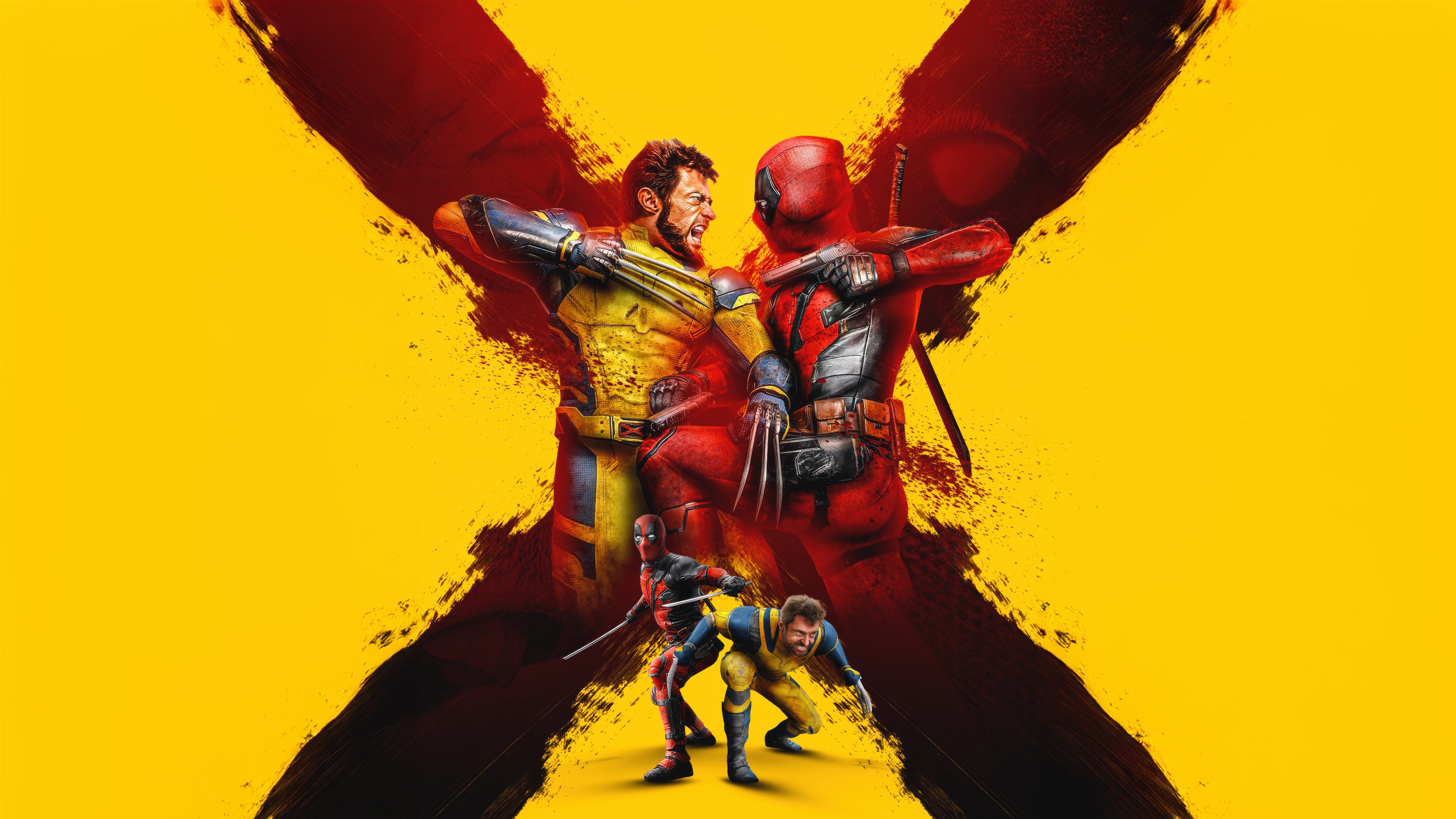 Deadpool and Wolverine in a confrontation HD Wallpaper
