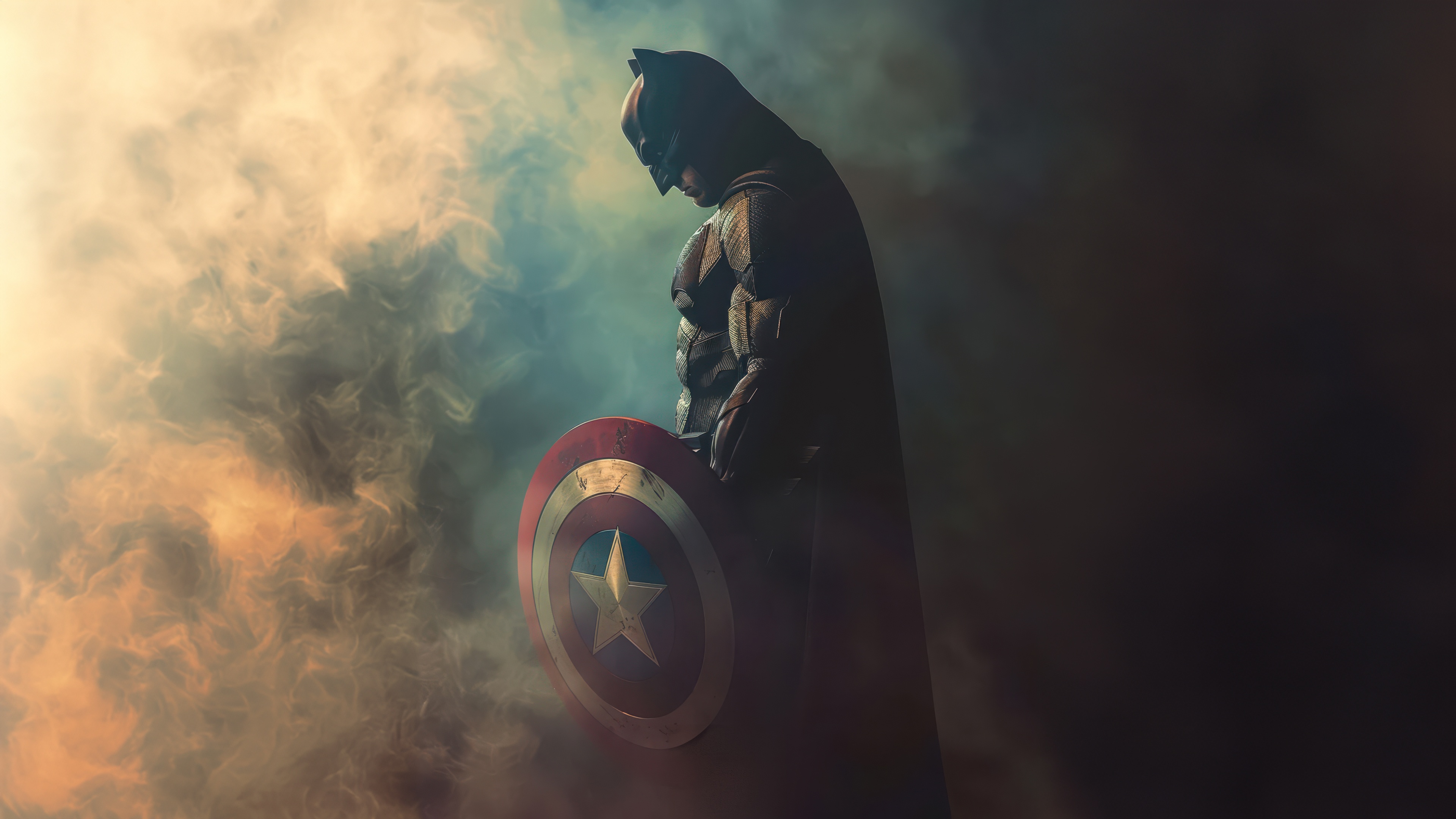 Batman Holding Captain America's Shield HD Wallpaper