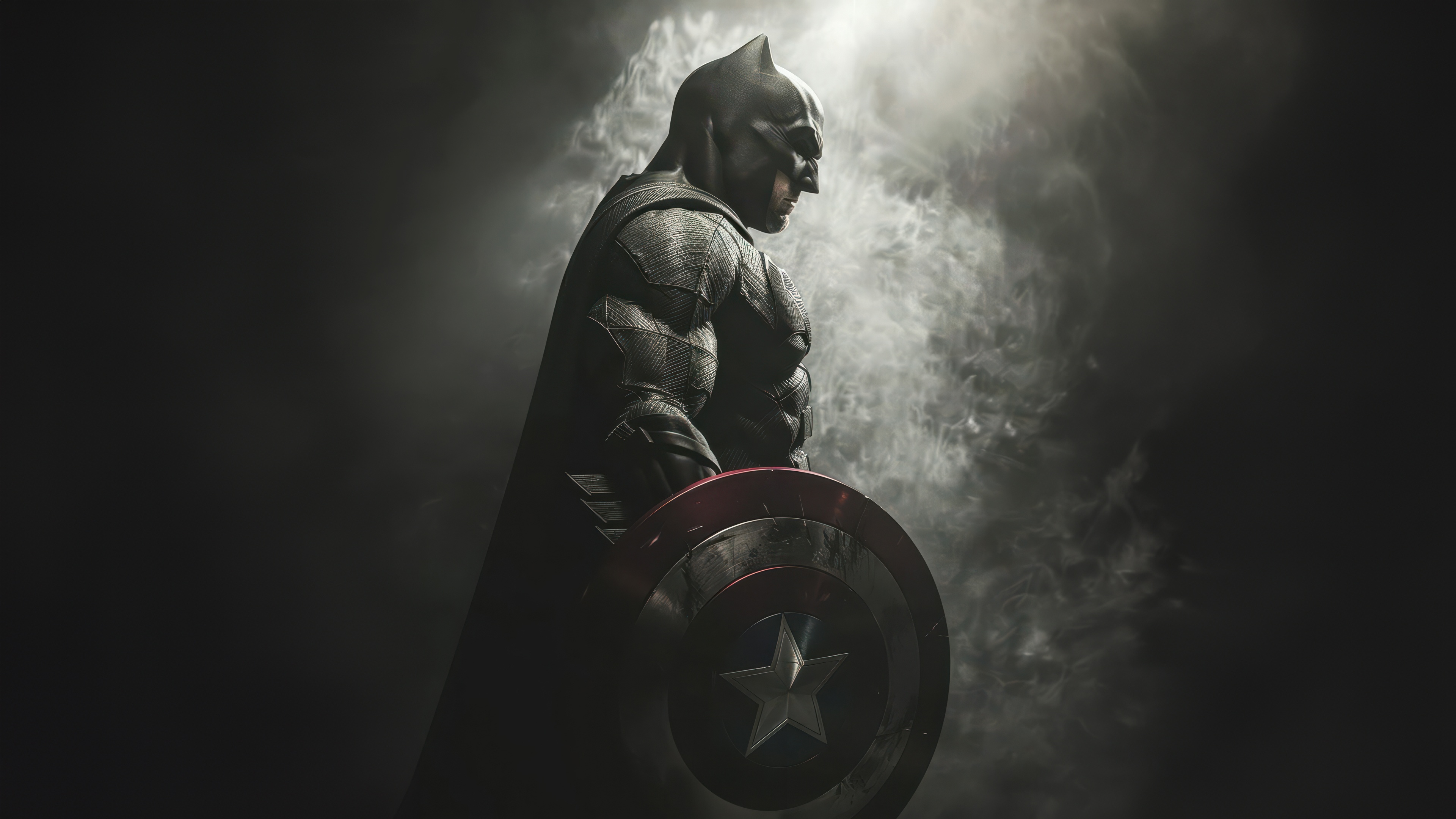 Batman holding Captain America's shield HD Wallpaper