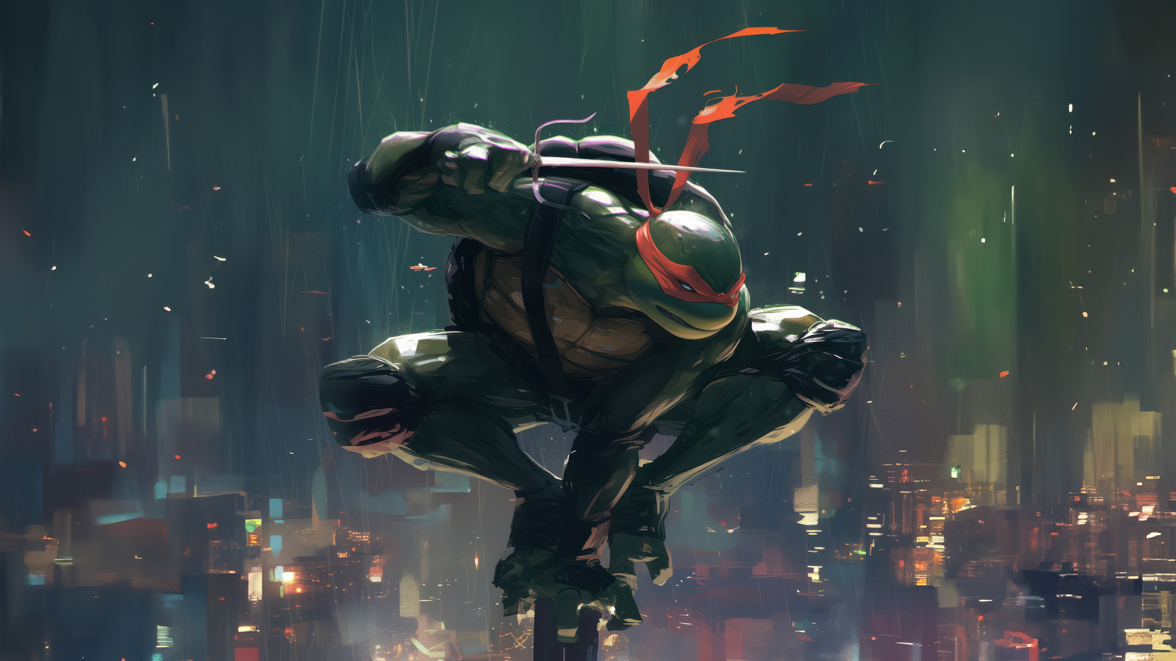 Raphael from Teenage Mutant Ninja Turtles in a city at night HD Wallpaper