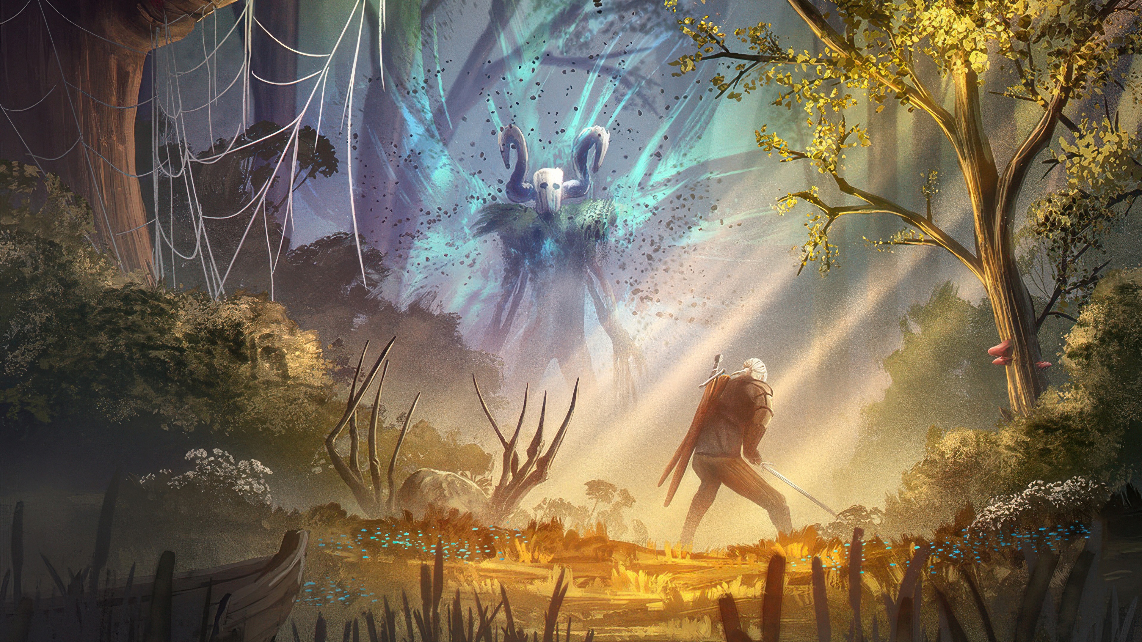The Witcher's Arrival in a Mystical Forest HD Wallpaper