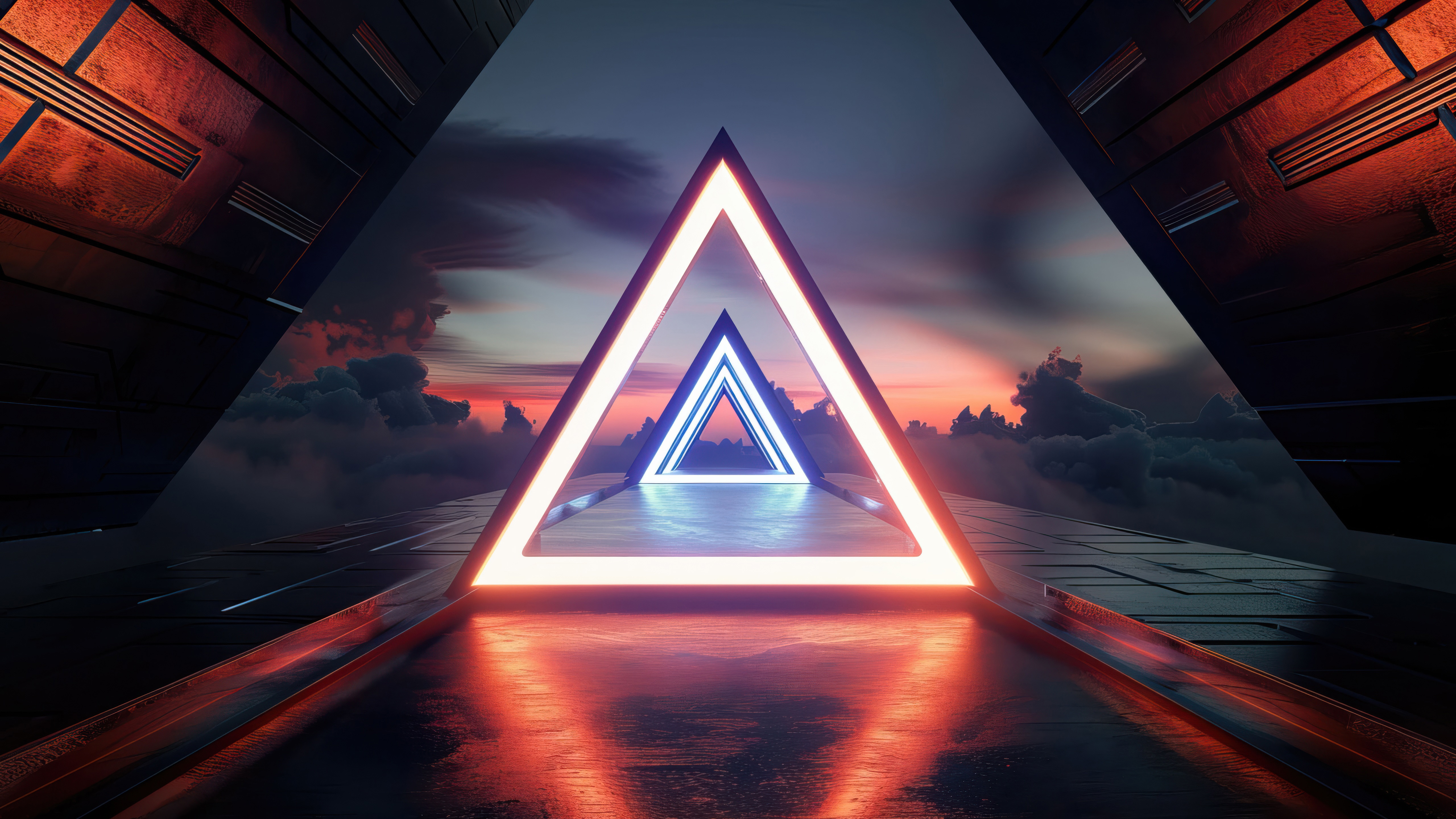 Triangle Portal with Sunset Sky HD Wallpaper
