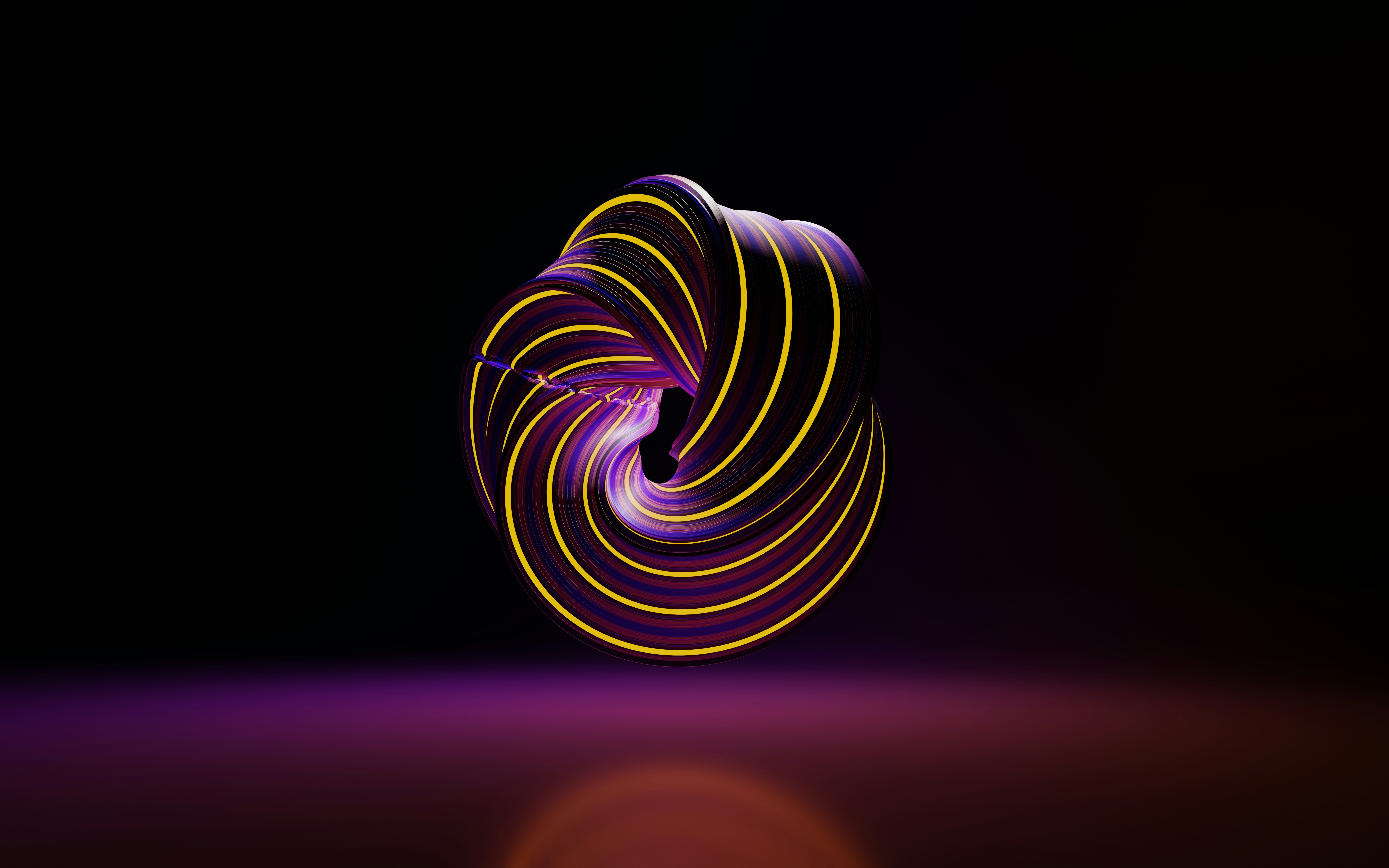 Purple and yellow abstract swirl on black background HD Wallpaper