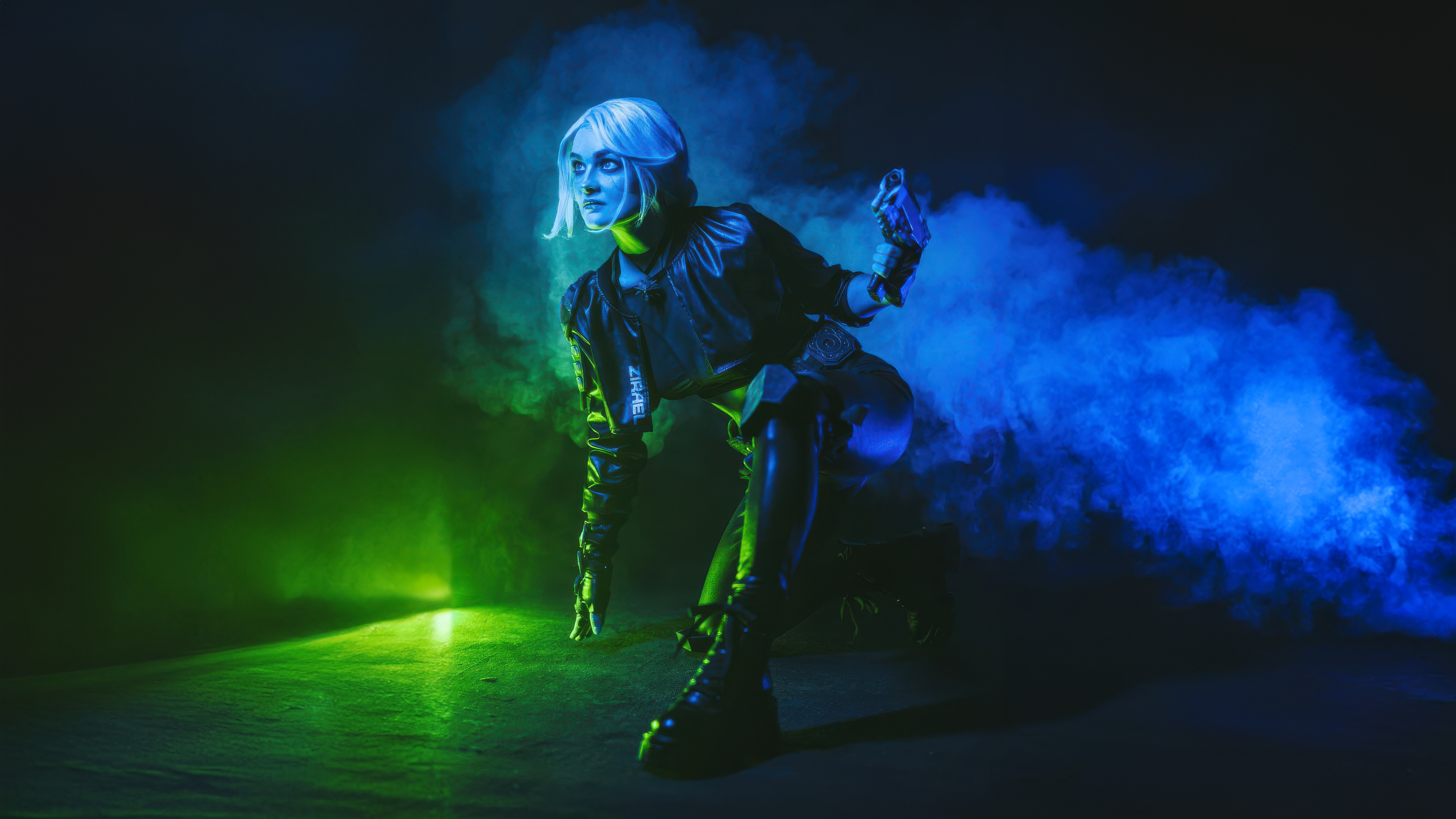 Cyber Ciri in Blue and Green Smoke HD Wallpaper