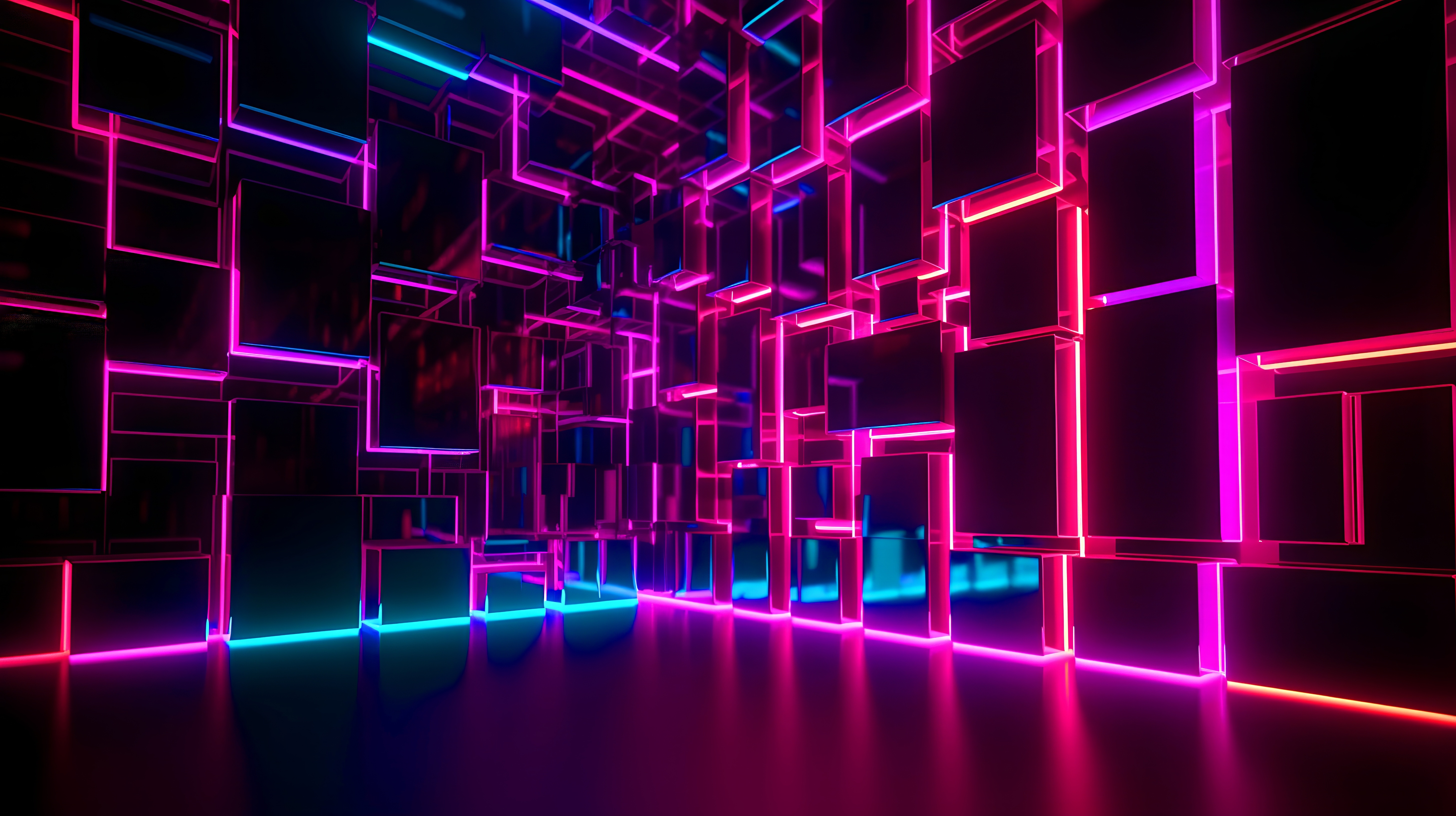 Neon Cubes Pink and Blue Abstract HD Wallpaper