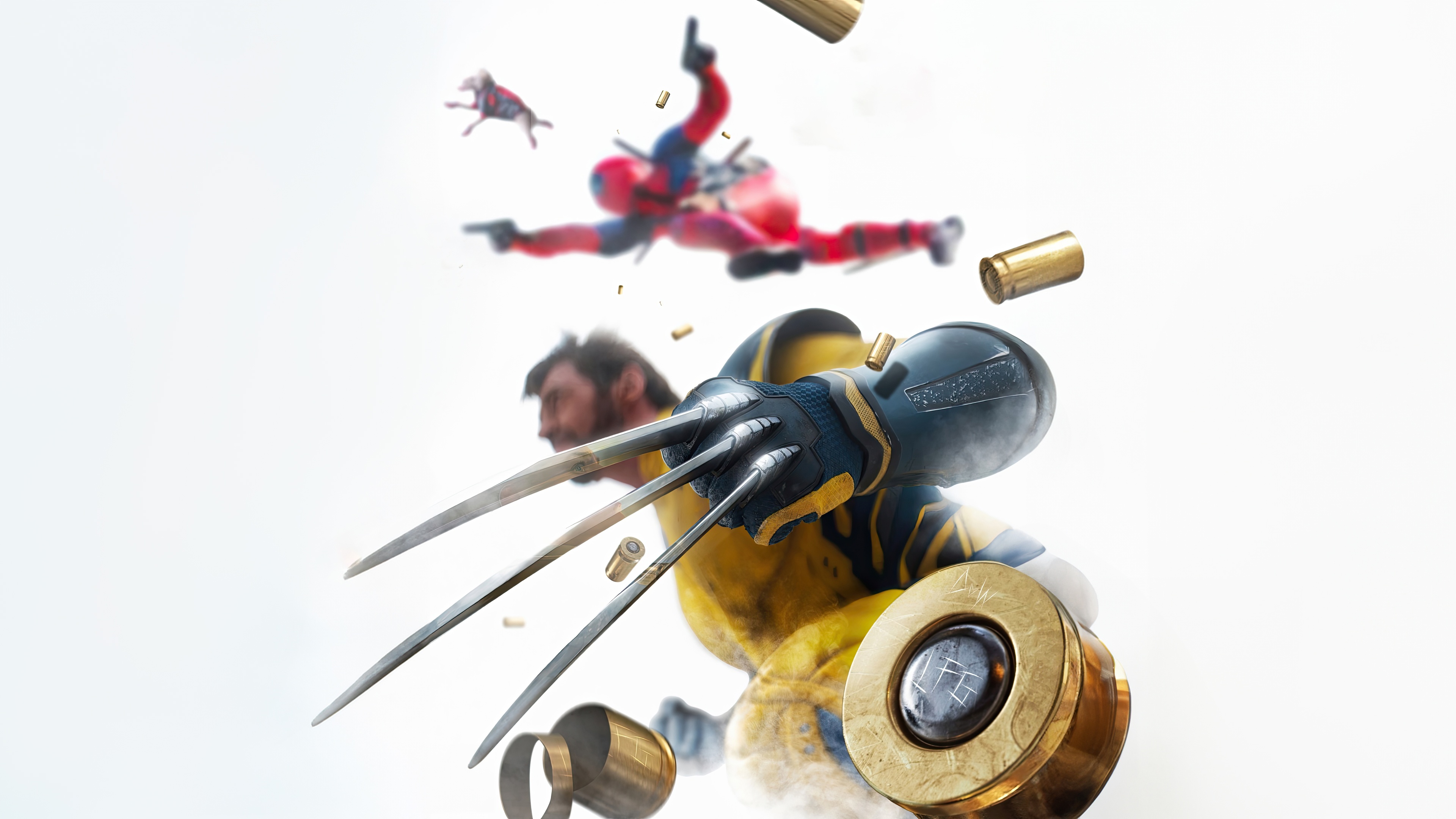 Deadpool and Wolverine in action with bullets HD Wallpaper