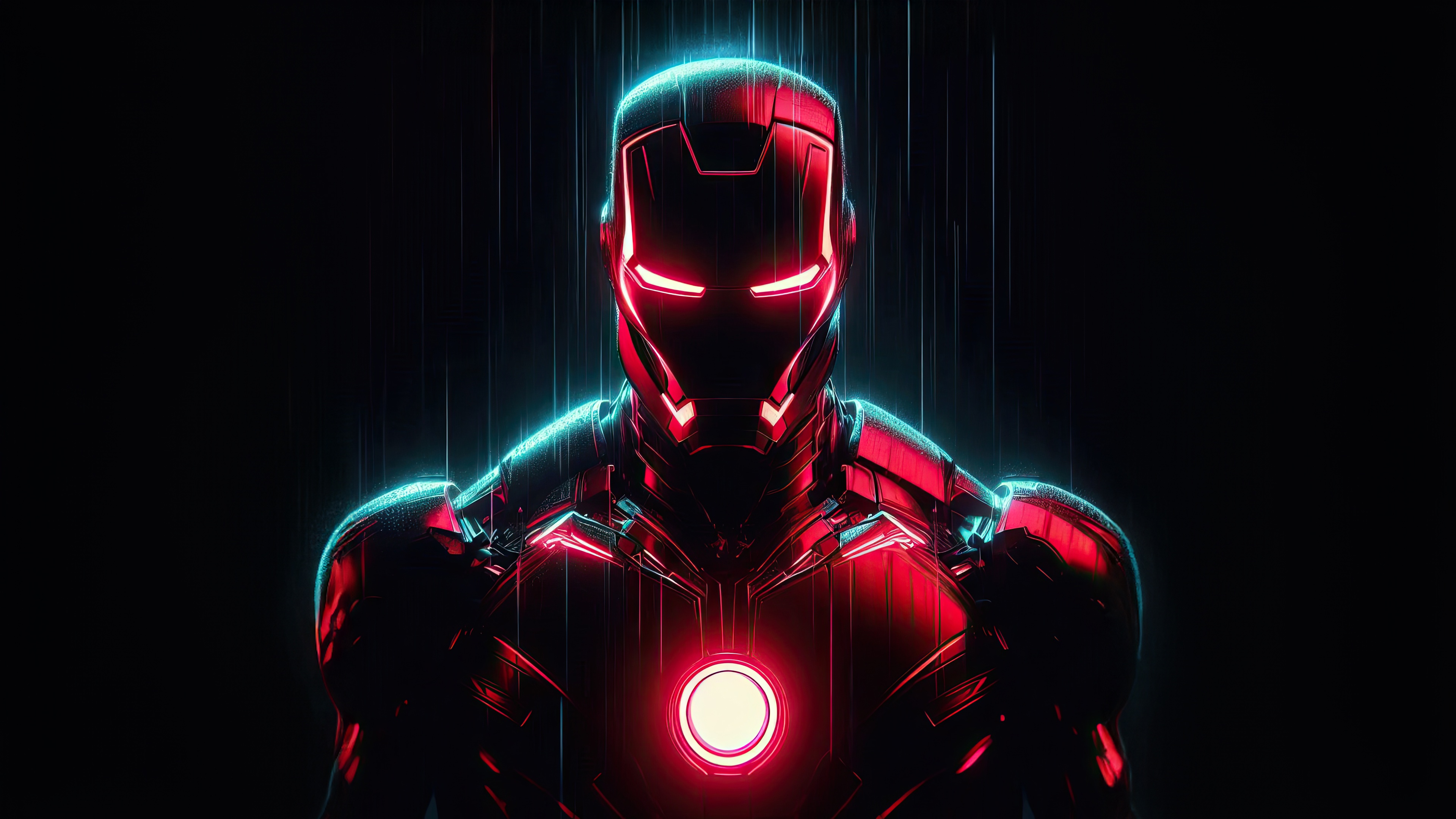 Neon Red Iron Man Suit with Glowing Eyes HD Wallpaper