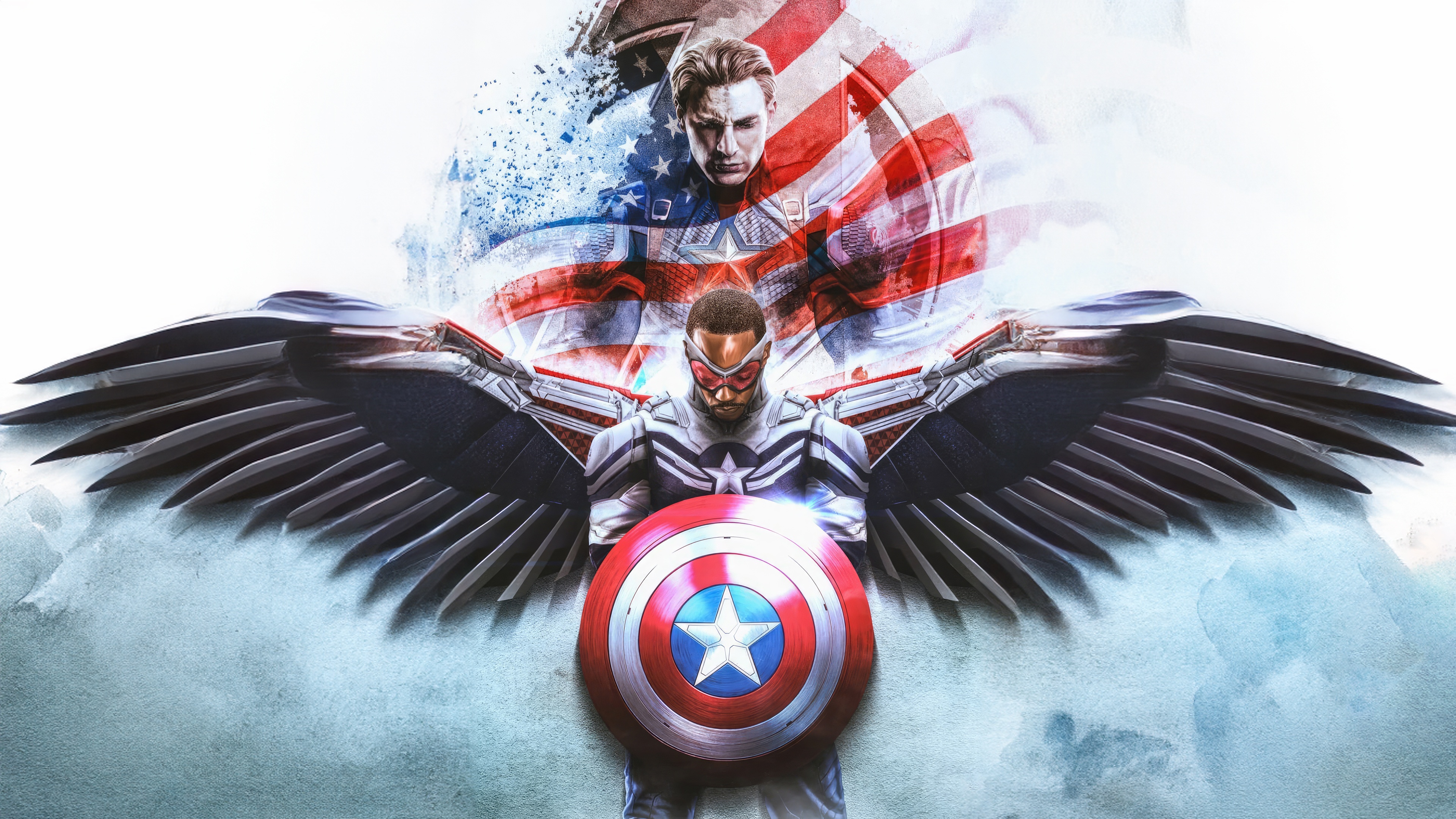 Captain America and Falcon with American Flag HD Wallpaper