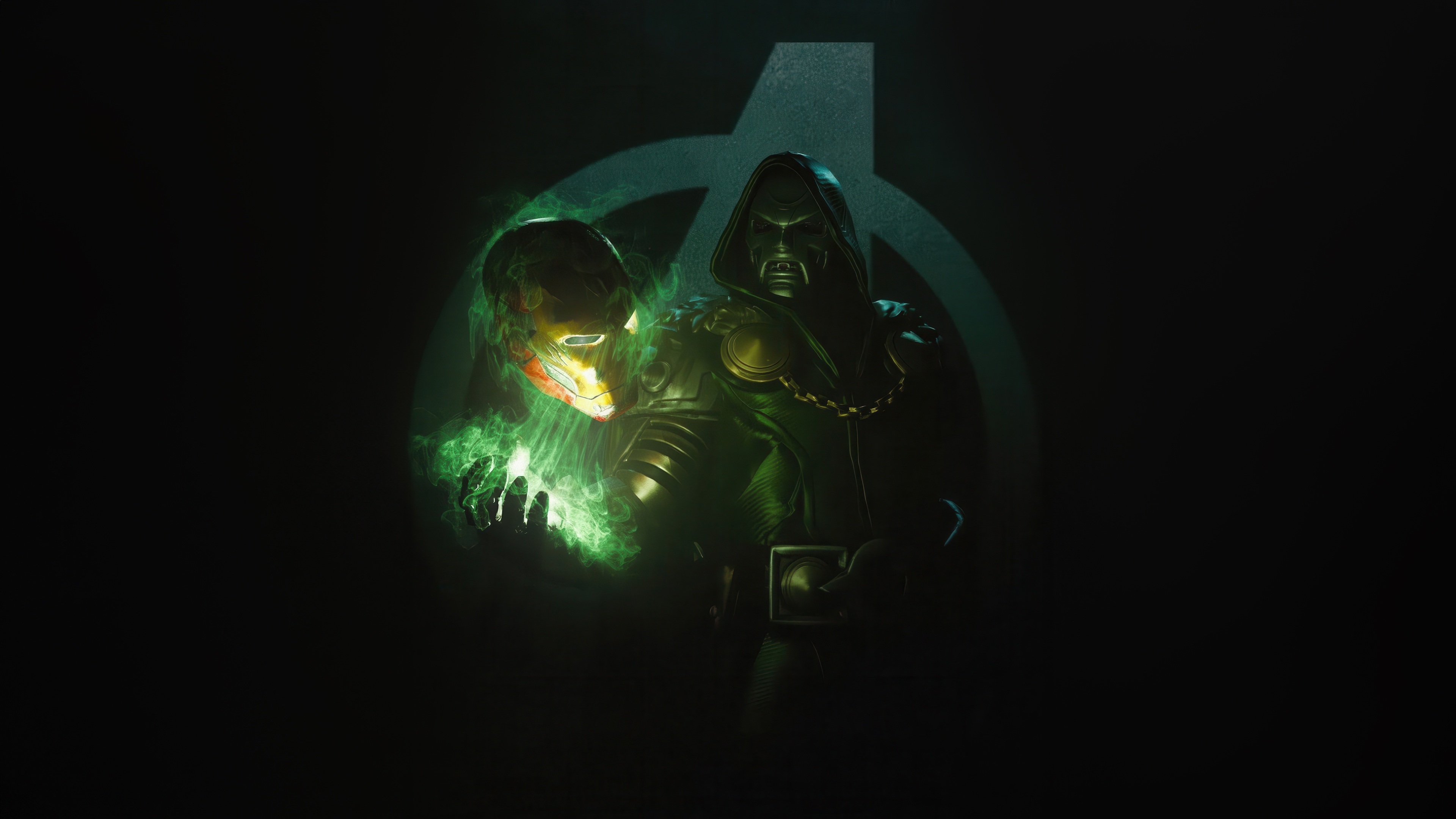 Doctor Doom holding Iron Man's mask with green energy HD Wallpaper