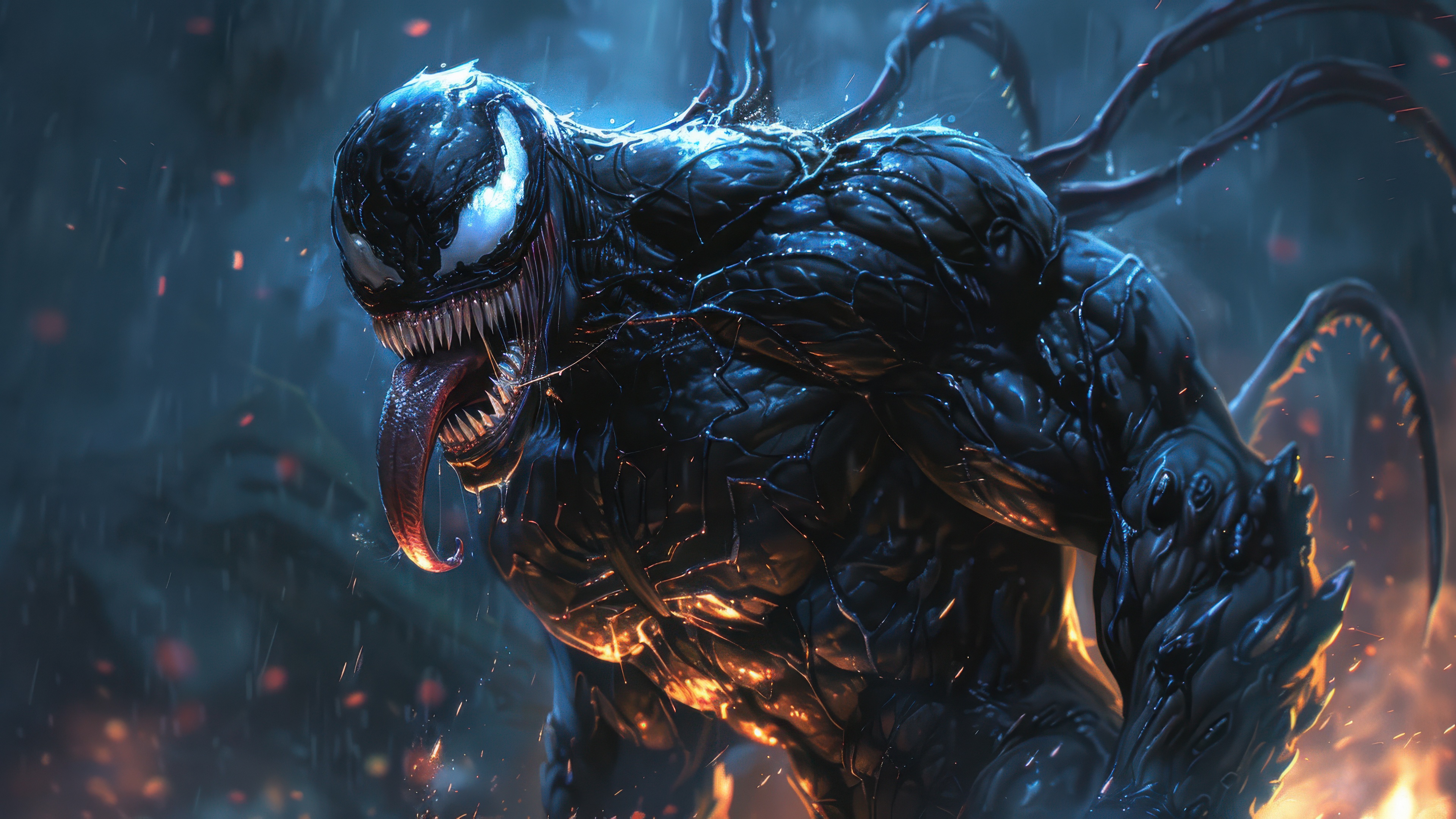 Venom in a dark, rainy environment HD Wallpaper