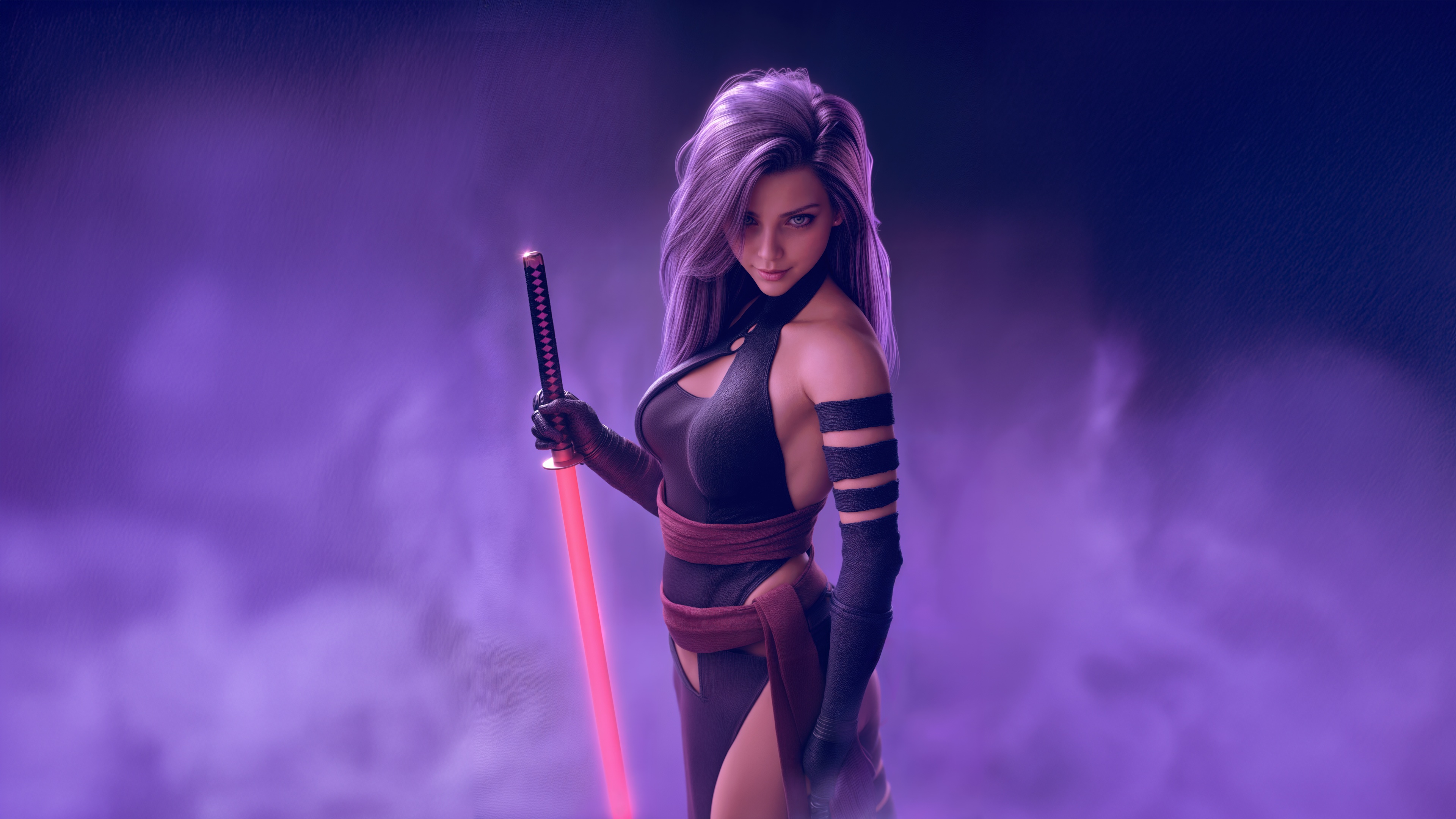 Psylocke with a glowing katana HD Wallpaper
