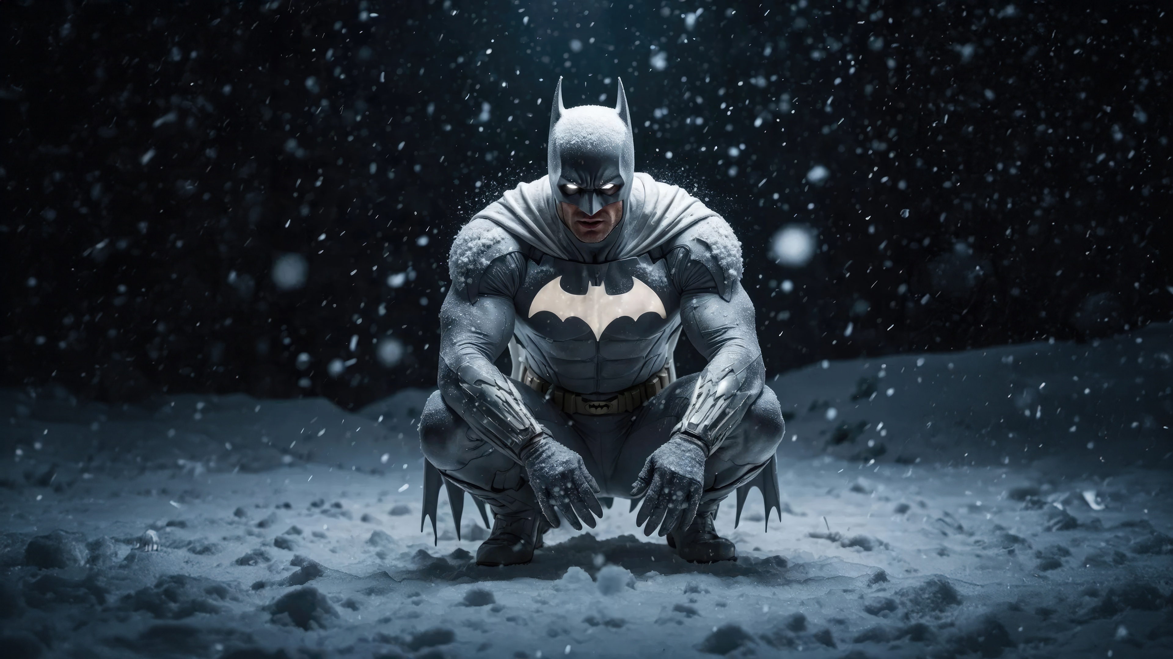 Batman Crouching in Snow HD Wallpaper