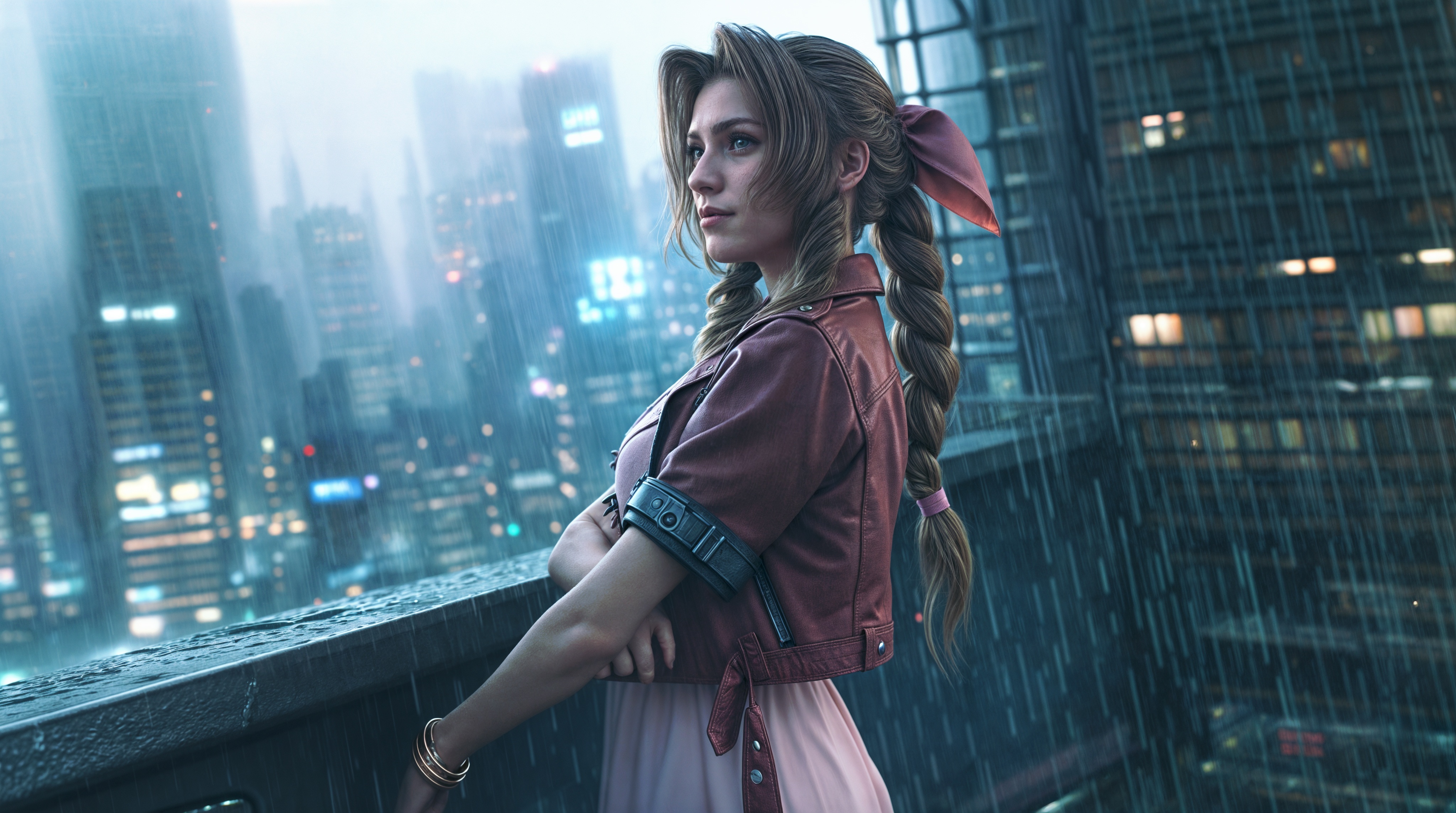 Aerith Gainsborough in the Rain HD Wallpaper