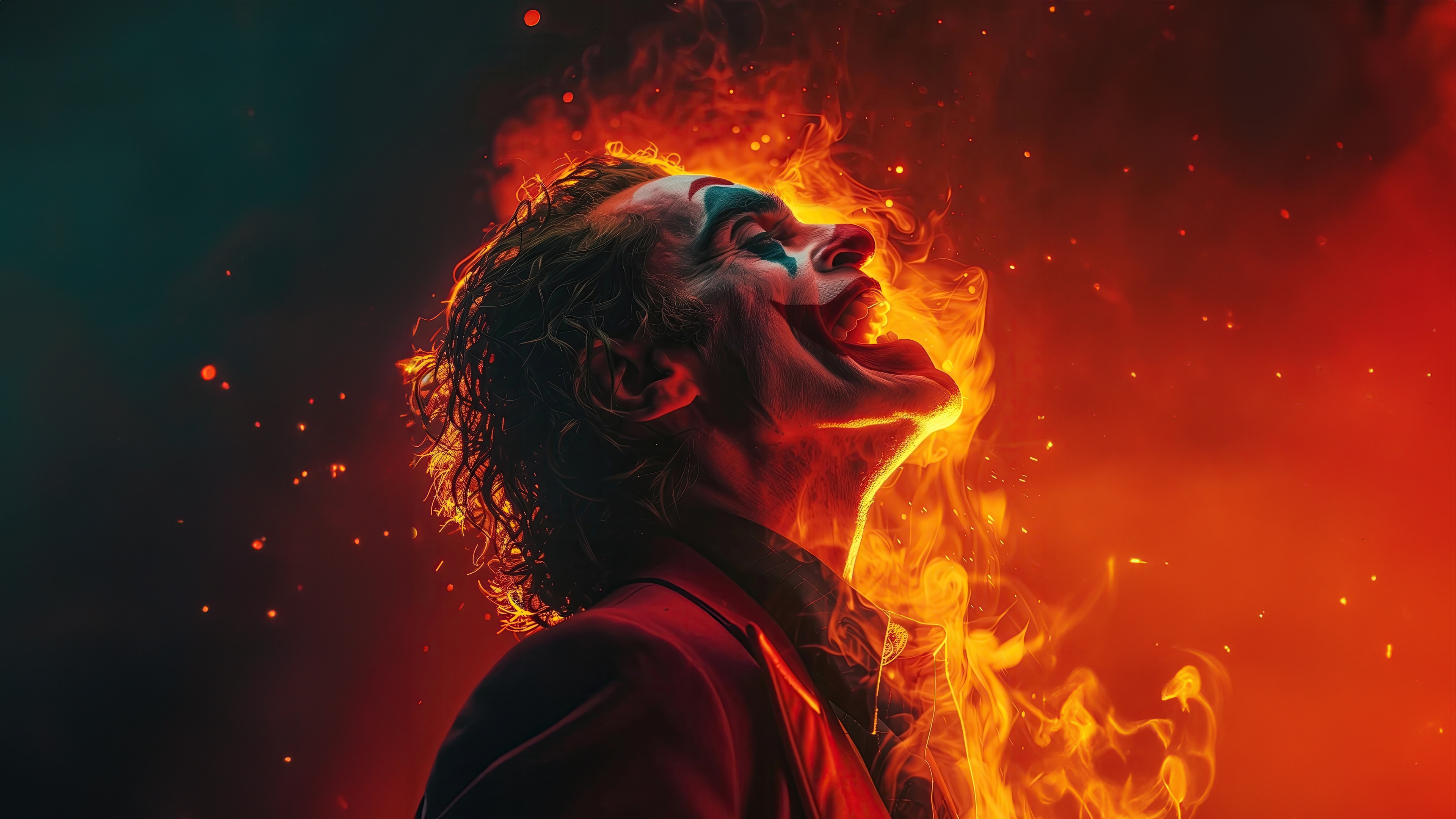 The Joker engulfed in flames HD Wallpaper