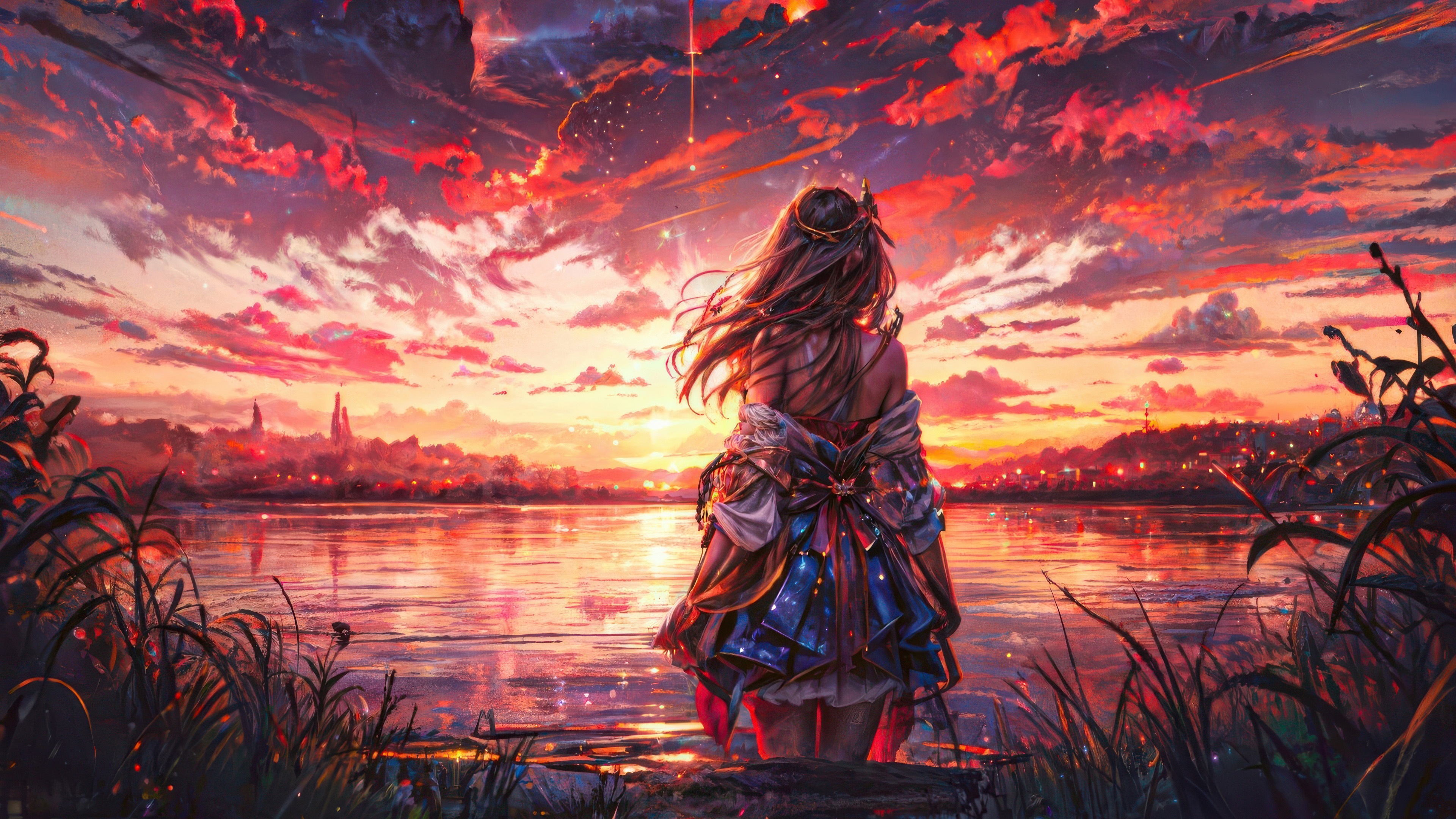 Girl Walking Towards Eternity at Sunset HD Wallpaper