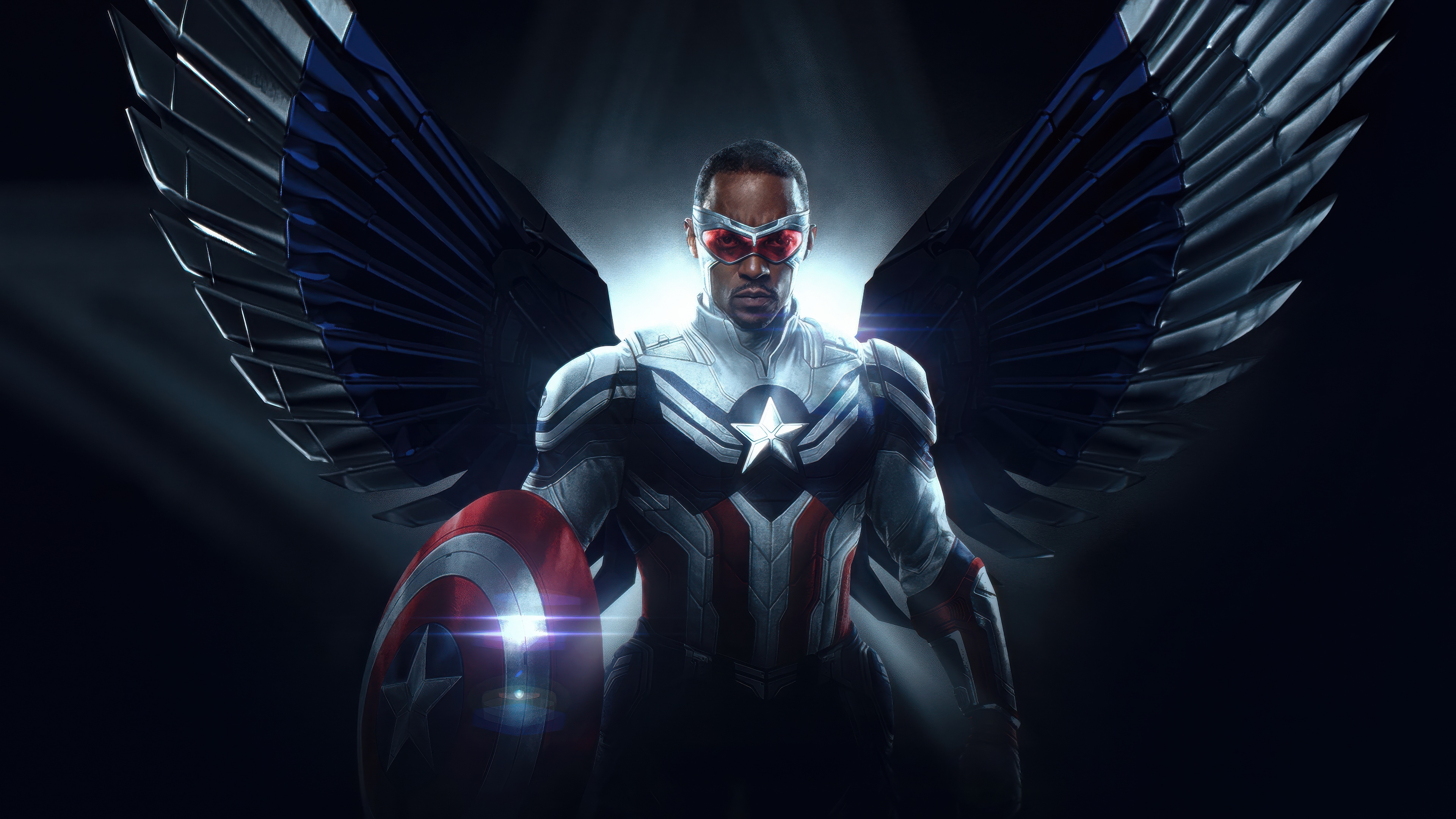 Anthony Mackie as Captain America with wings and shield HD Wallpaper