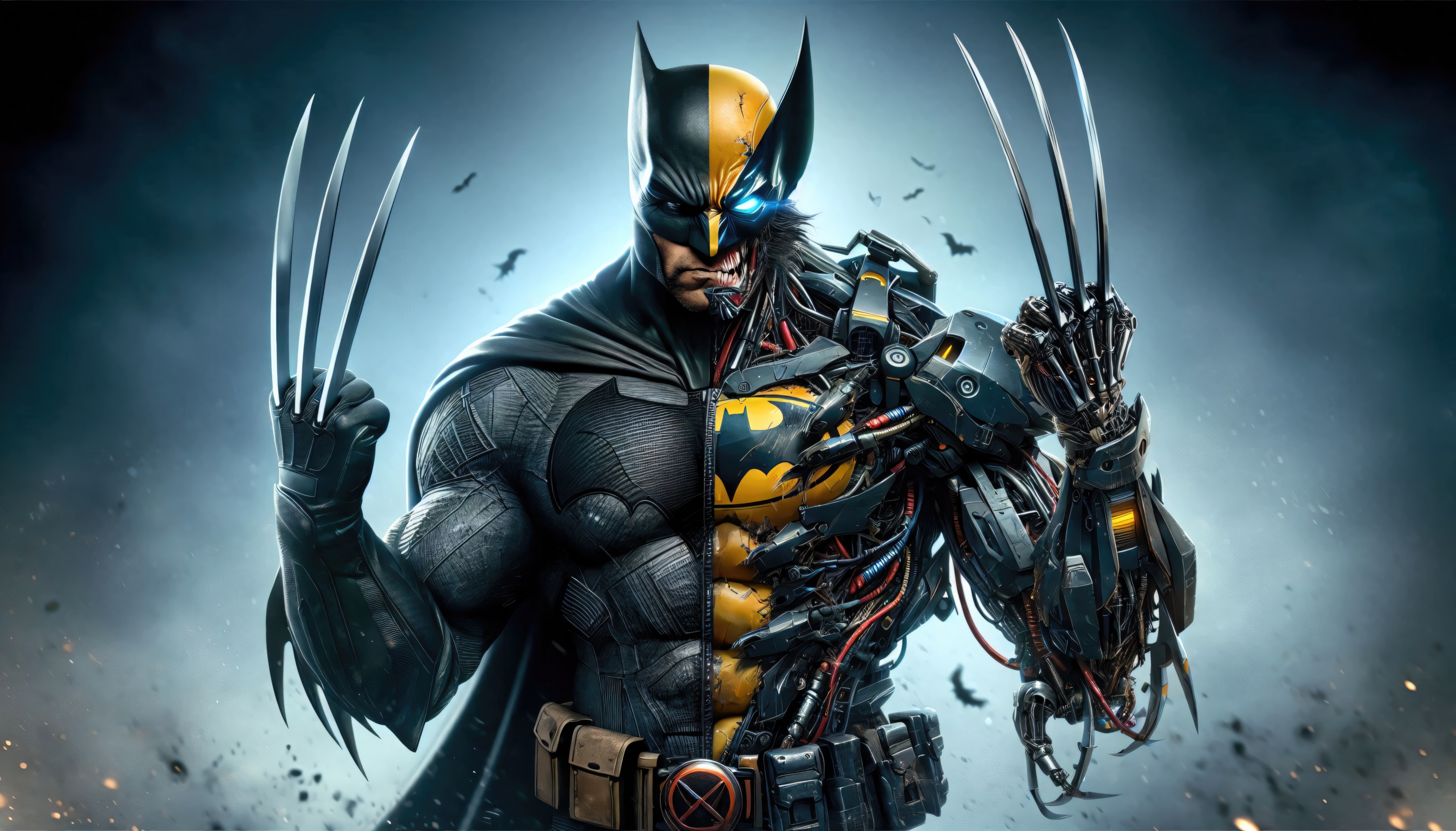 Wolverine Batman Hybrid with Mechanical Arm HD Wallpaper